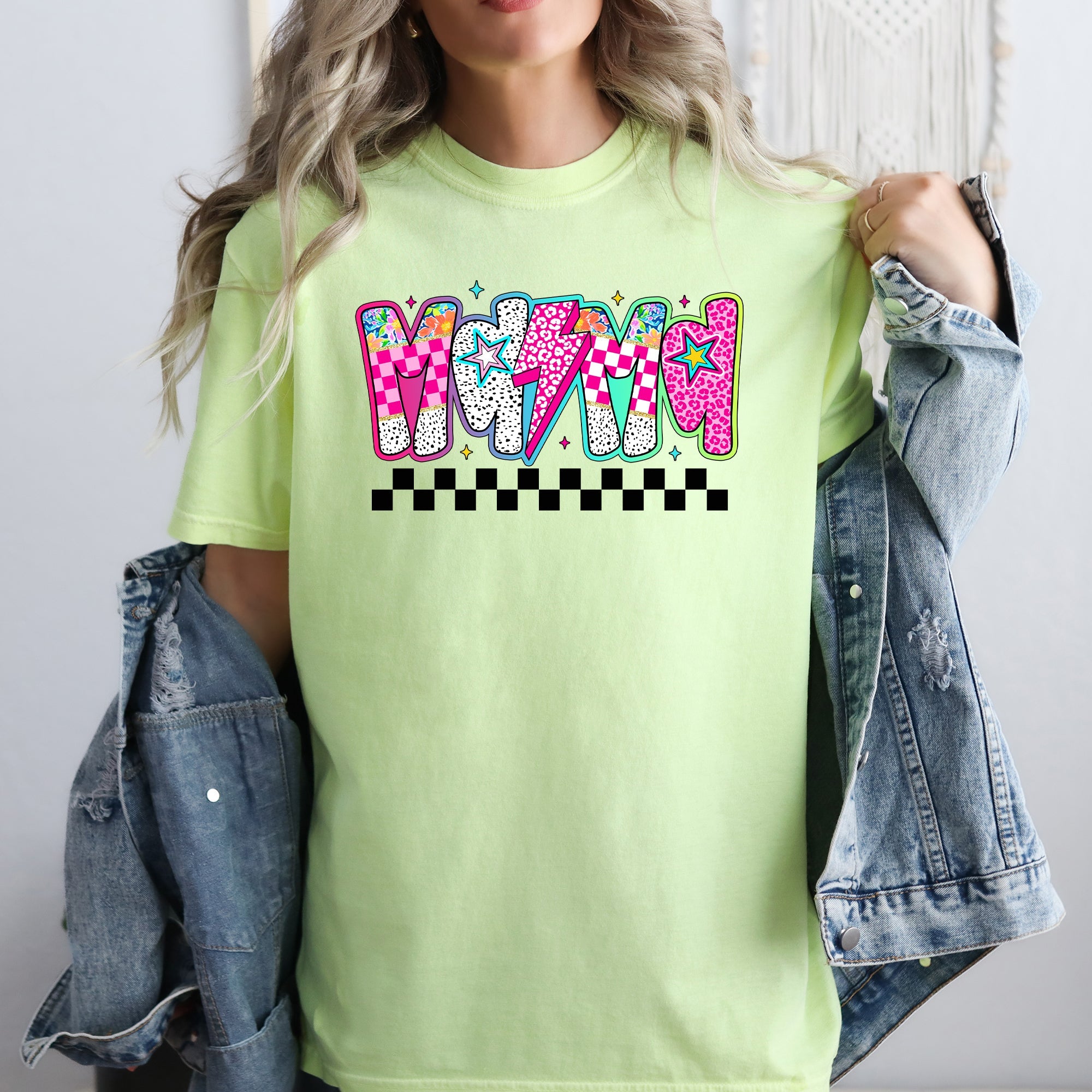 Colorful Mama With Bright Checkered Retro Bold Vintage Vibe Print Comfort Colors Tee