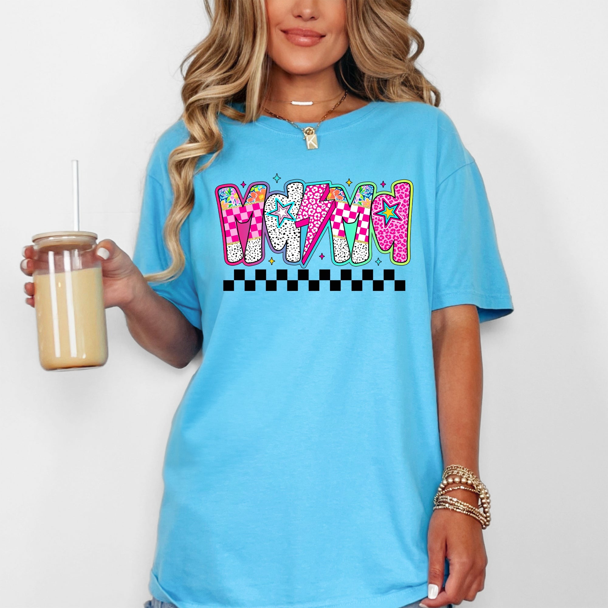 Colorful Mama With Bright Checkered Retro Bold Vintage Vibe Print Comfort Colors Tee