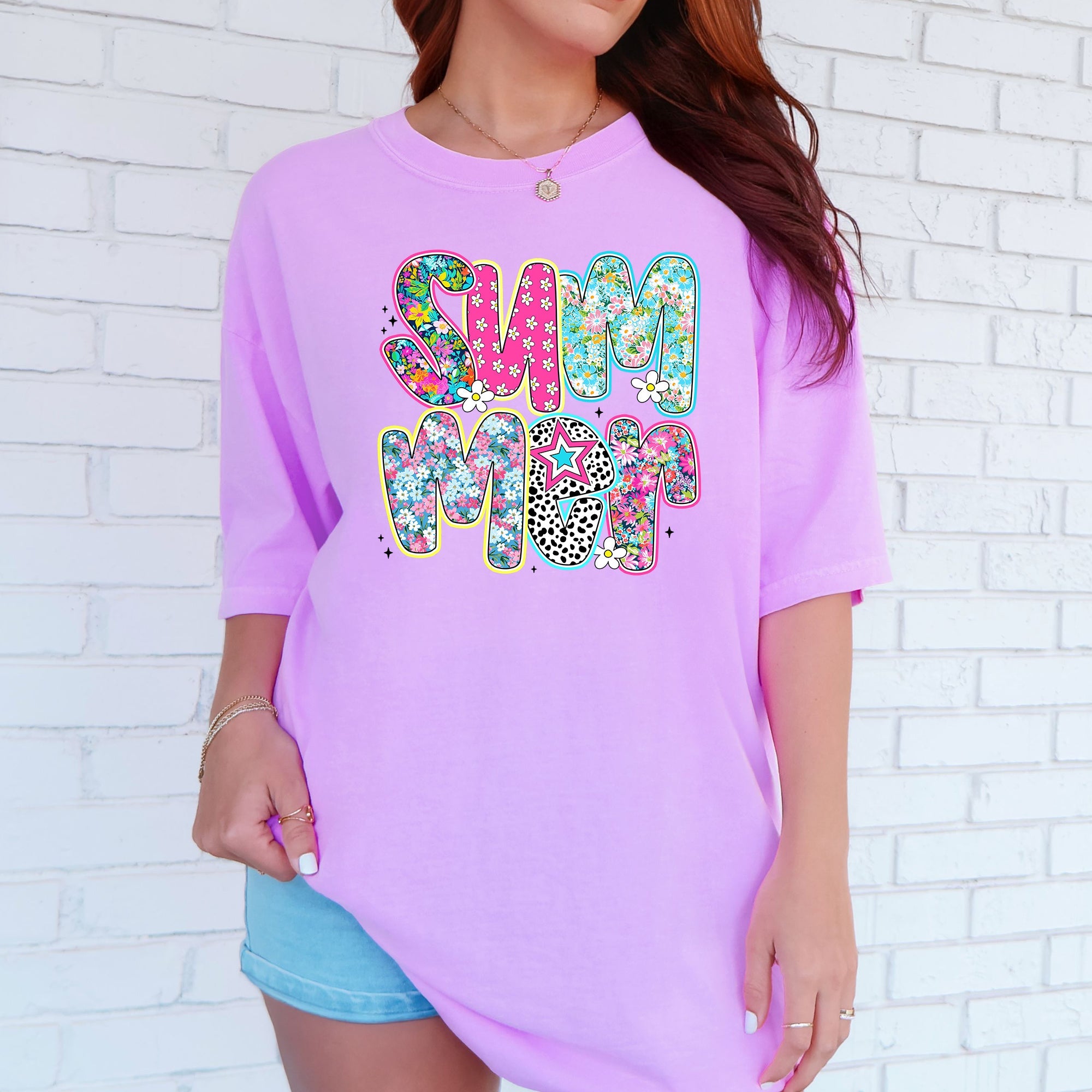 Colorful Summer, Retro, Floral Print Vintage Beach Graphic Edition Comfort Colors Tee