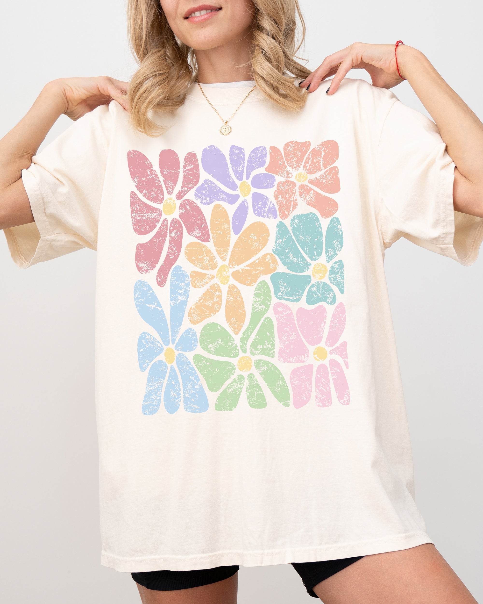 Colorful Gorgeous Abstract Flowers Boho Floral Design Summer Vibes Gardening Festival Nature Comfort Colors Tee