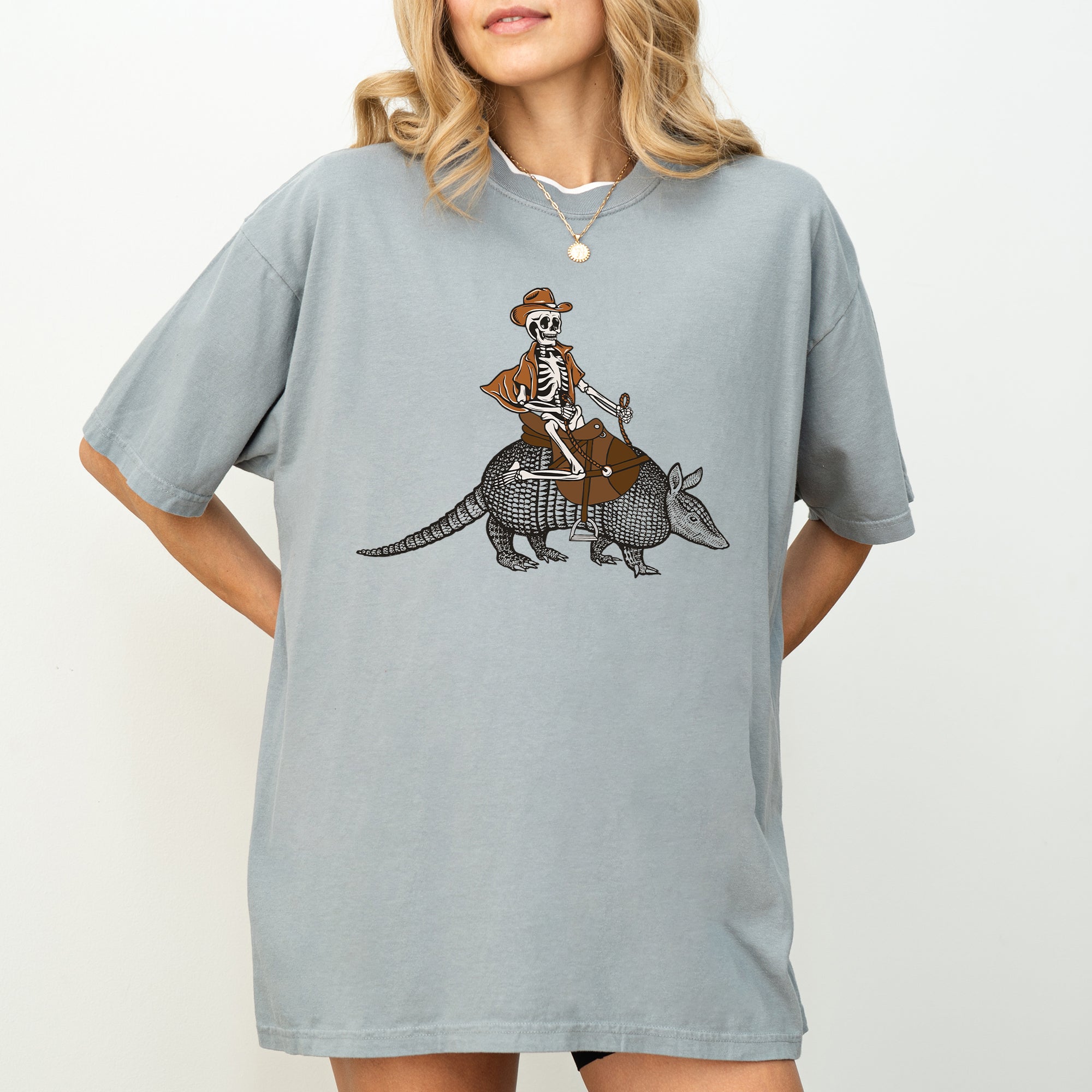 Cowboy Skeleton Armadillo Meme Halloween Retro Vintage Graphic Comfort Colors Tee
