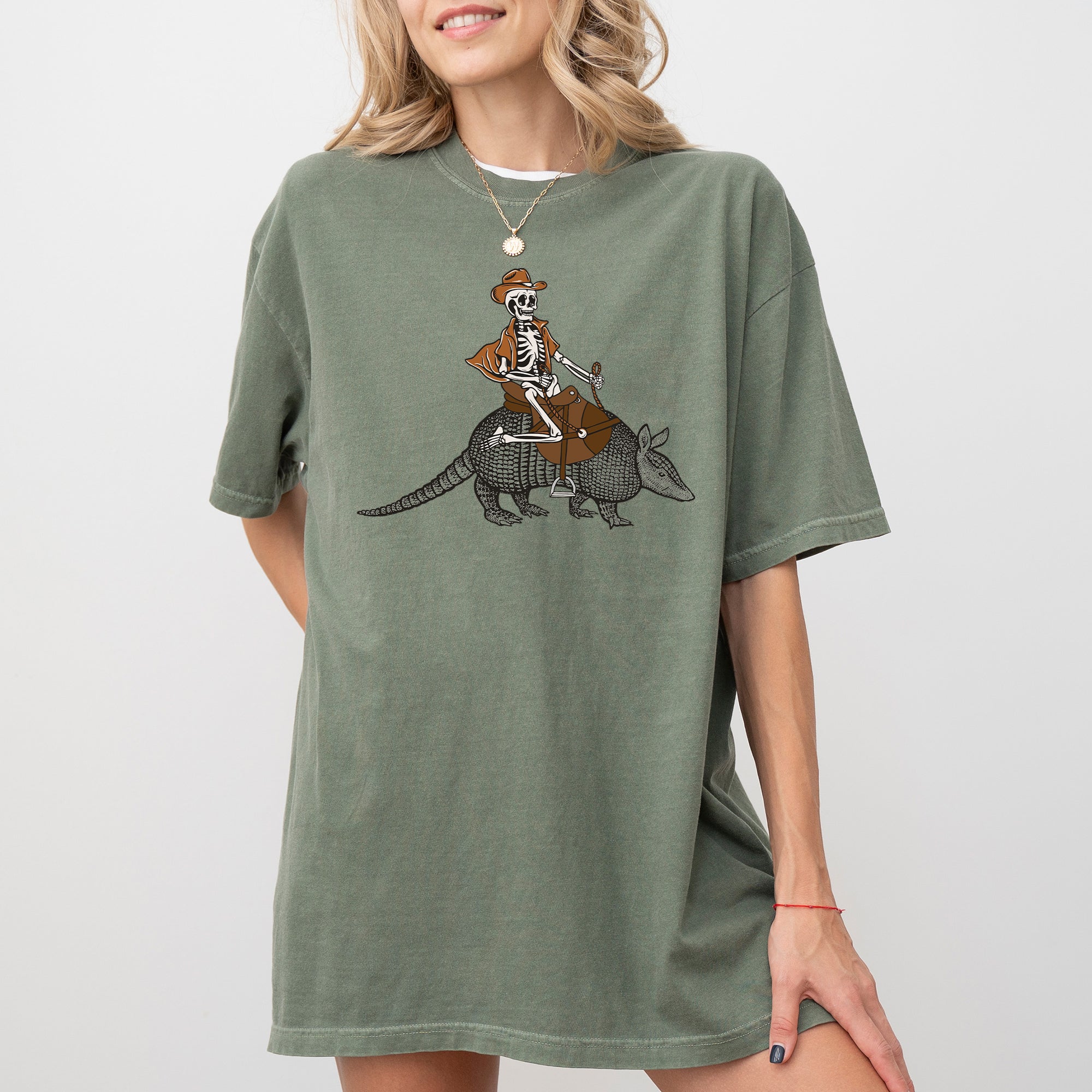 Cowboy Skeleton Armadillo Meme Halloween Retro Vintage Graphic Comfort Colors Tee