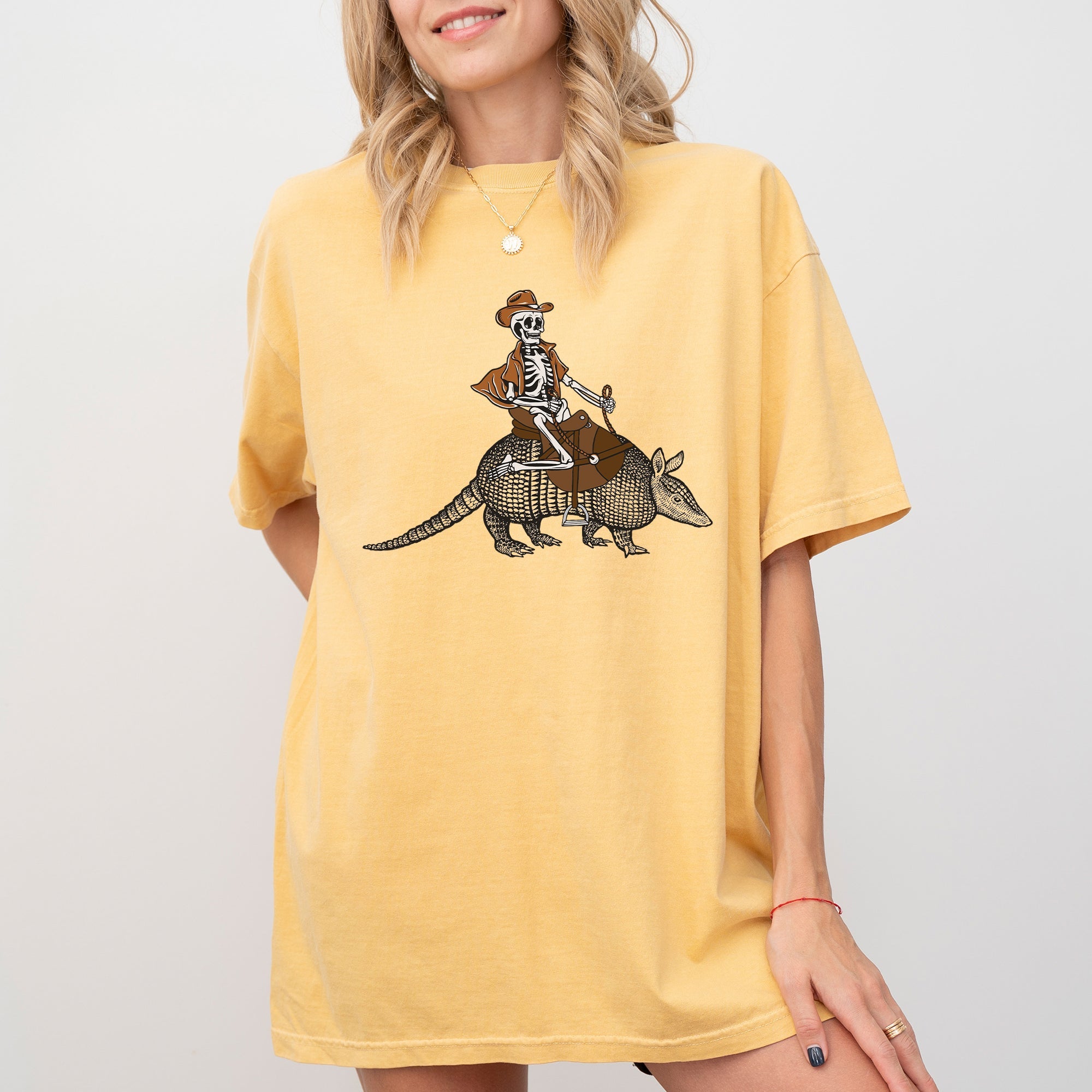 Cowboy Skeleton Armadillo Meme Halloween Retro Vintage Graphic Comfort Colors Tee