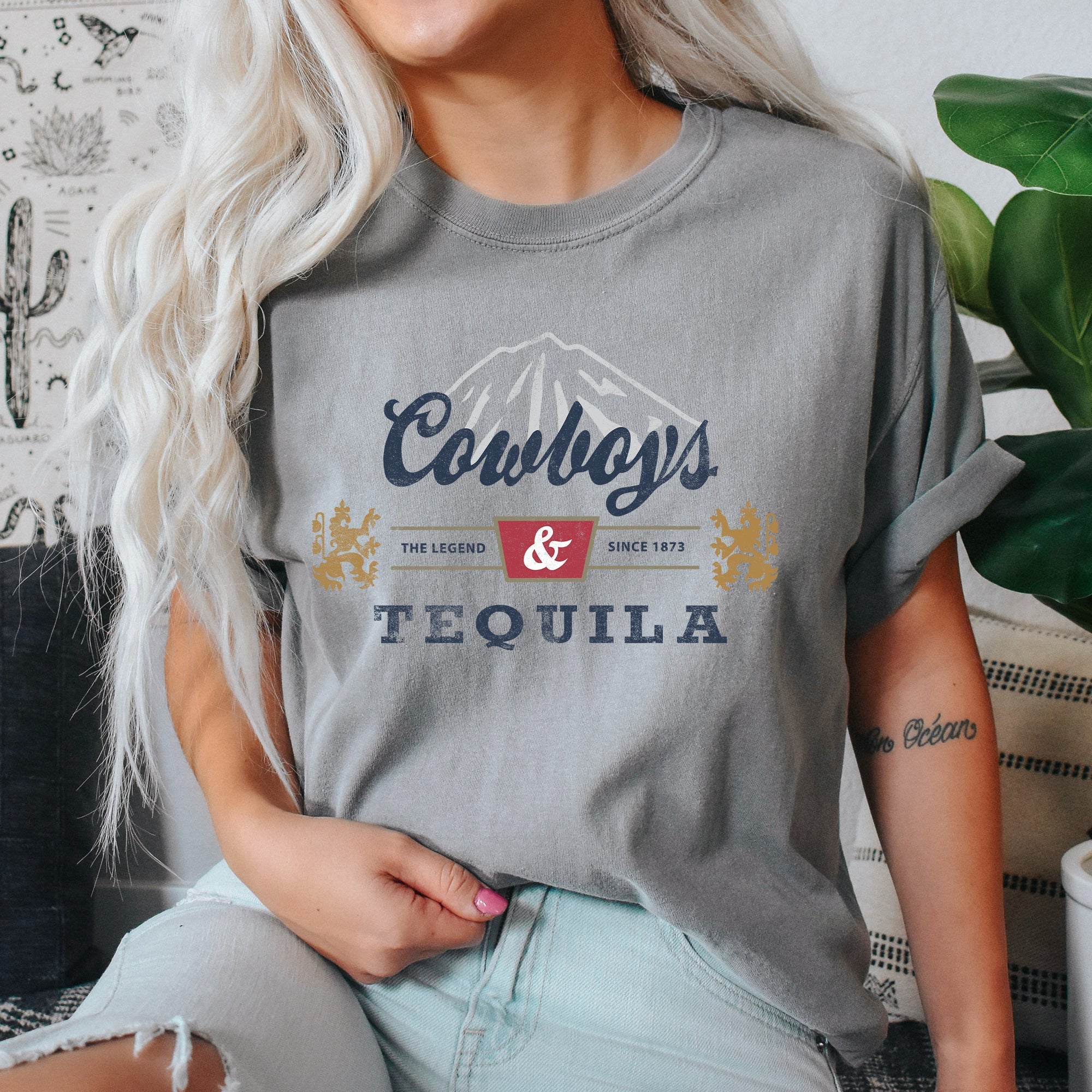 Cowboys And Tequila Western Bar Hop Lifestyle Vintage Distressed Americana Wild West Nights Comfort Colors Tee