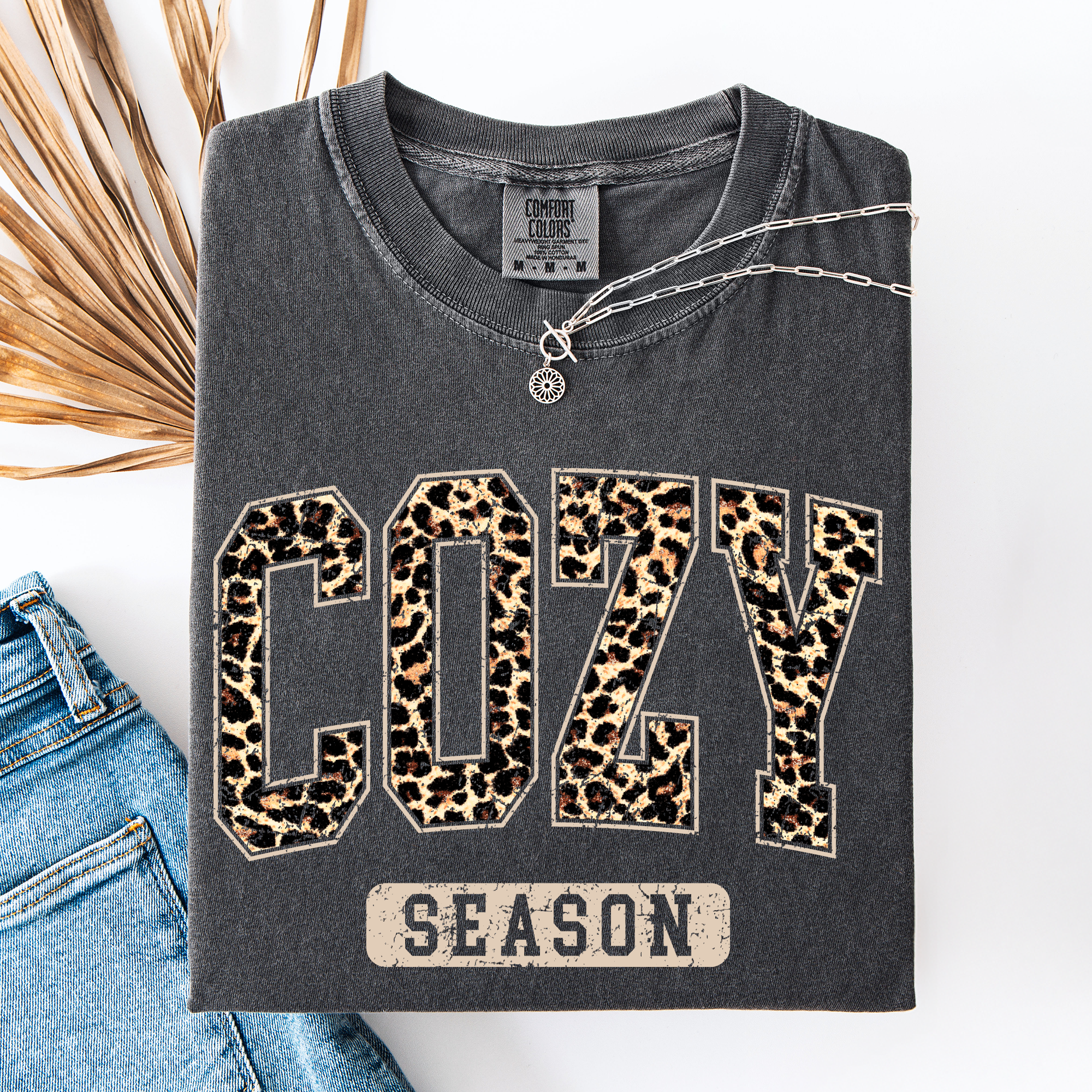 Cozy Season Leopard Print Halloween Autumn Fall Vintage Inspired Cozy Warm Comfort Colors Tee