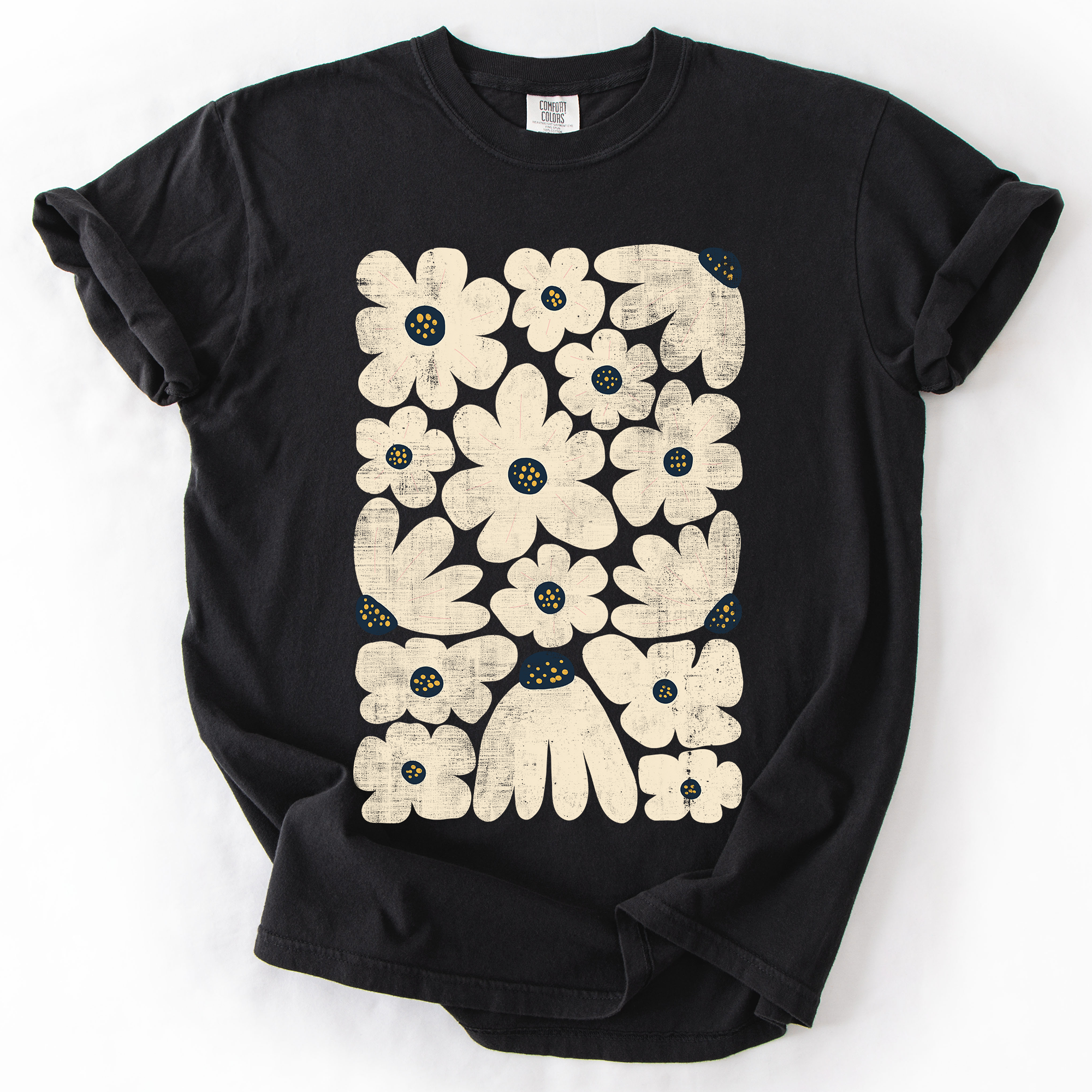 Cream Daisy Allover Floral Vintage Boho Nature Print With Soft Cream Backdrop And Timeless Motifs Comfort Colors Tee