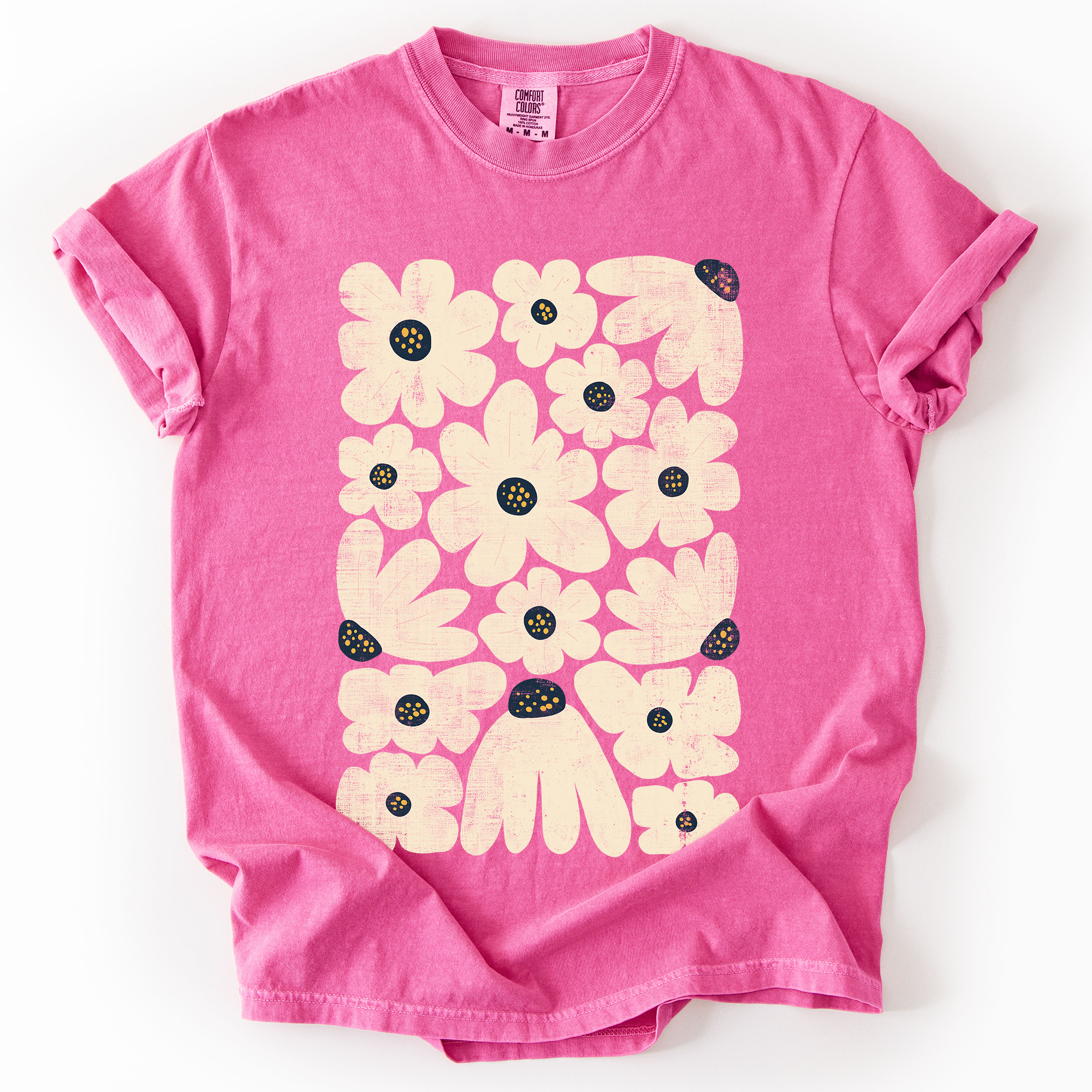 Cream Daisy Allover Floral Vintage Boho Nature Print With Soft Cream Backdrop And Timeless Motifs Comfort Colors Tee