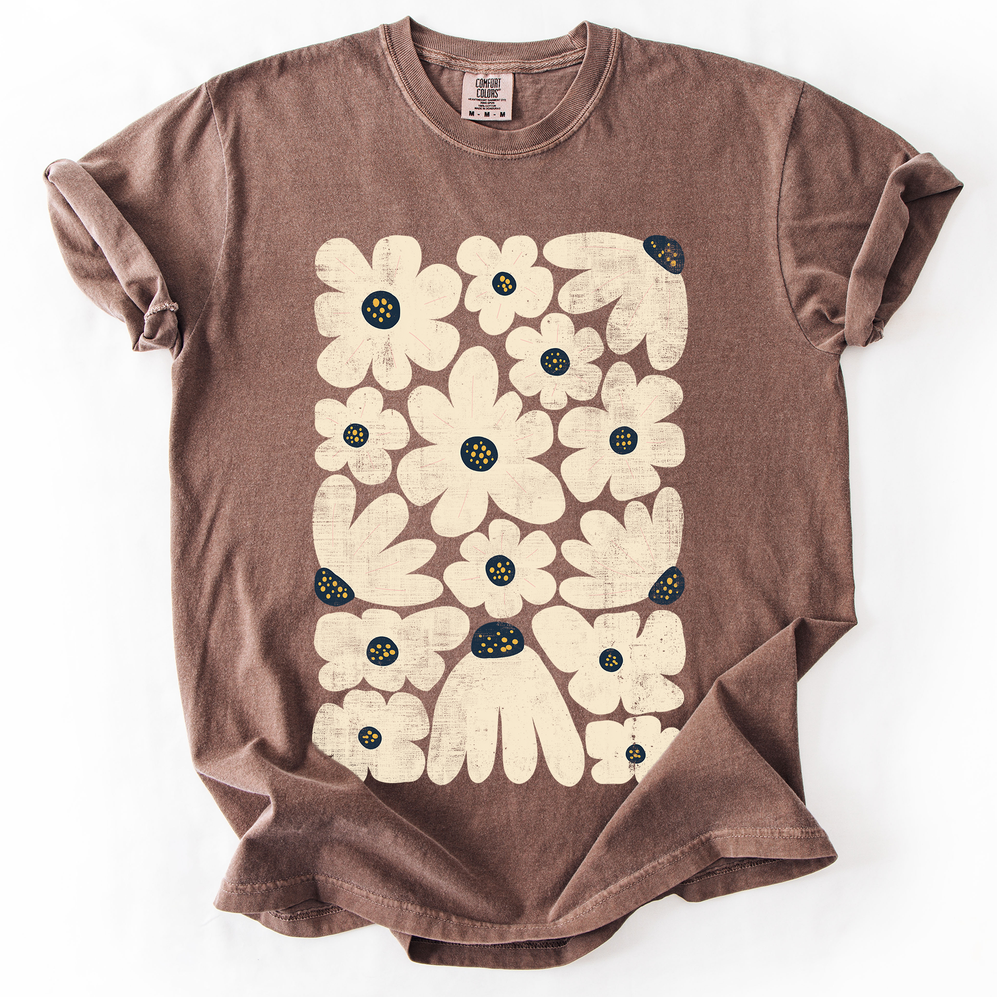 Cream Daisy Allover Floral Vintage Boho Nature Print With Soft Cream Backdrop And Timeless Motifs Comfort Colors Tee