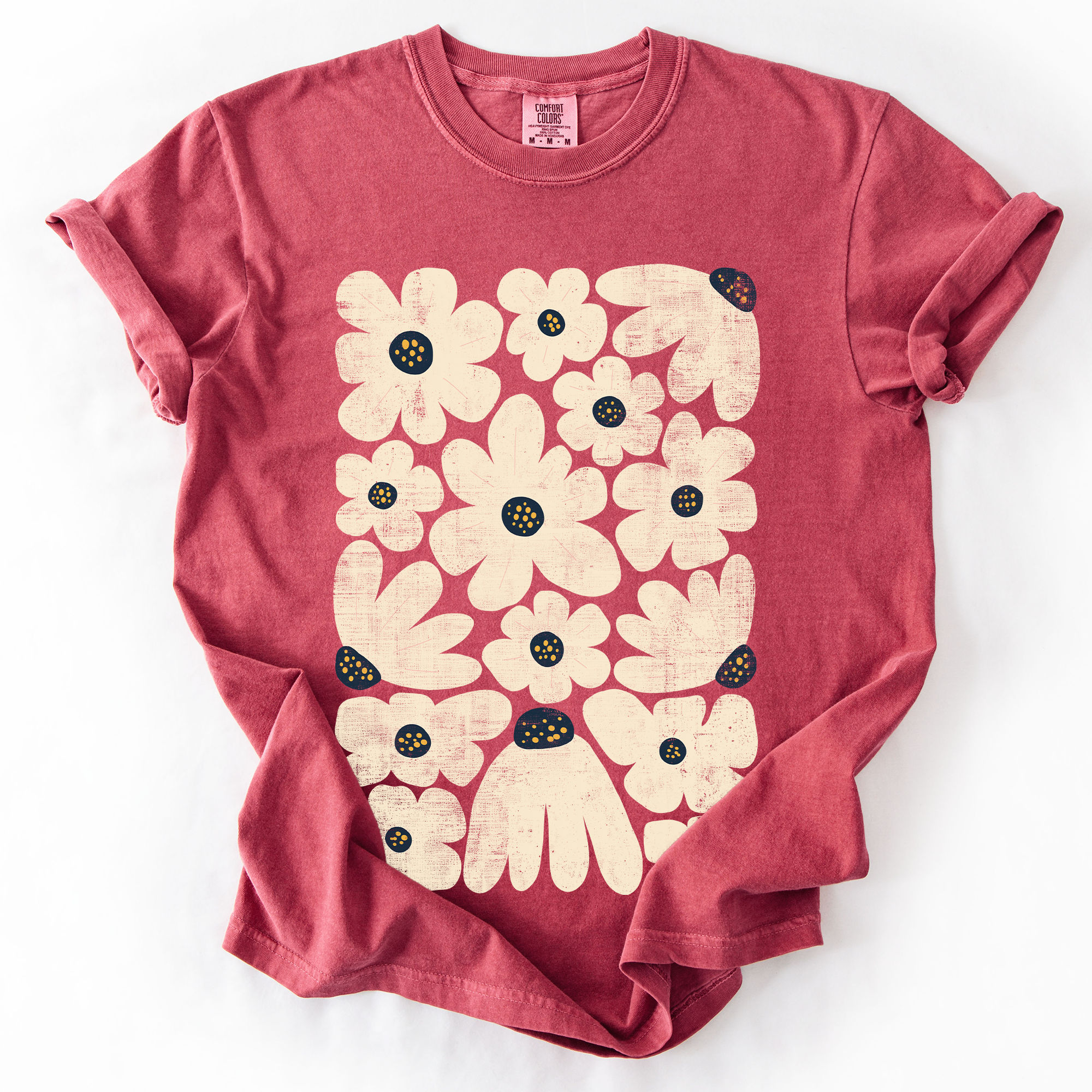Cream Daisy Allover Floral Vintage Boho Nature Print With Soft Cream Backdrop And Timeless Motifs Comfort Colors Tee
