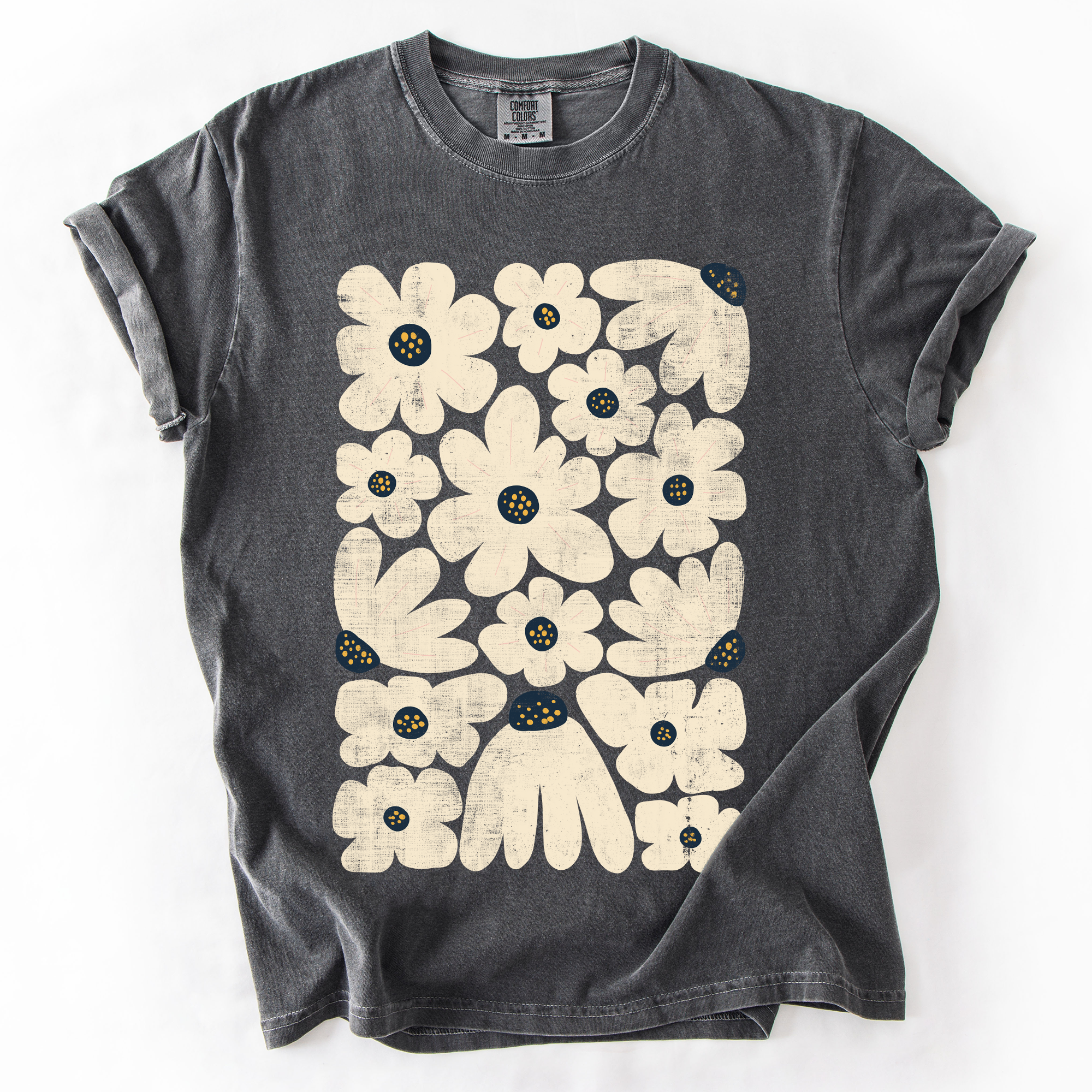 Cream Daisy Allover Floral Vintage Boho Nature Print With Soft Cream Backdrop And Timeless Motifs Comfort Colors Tee