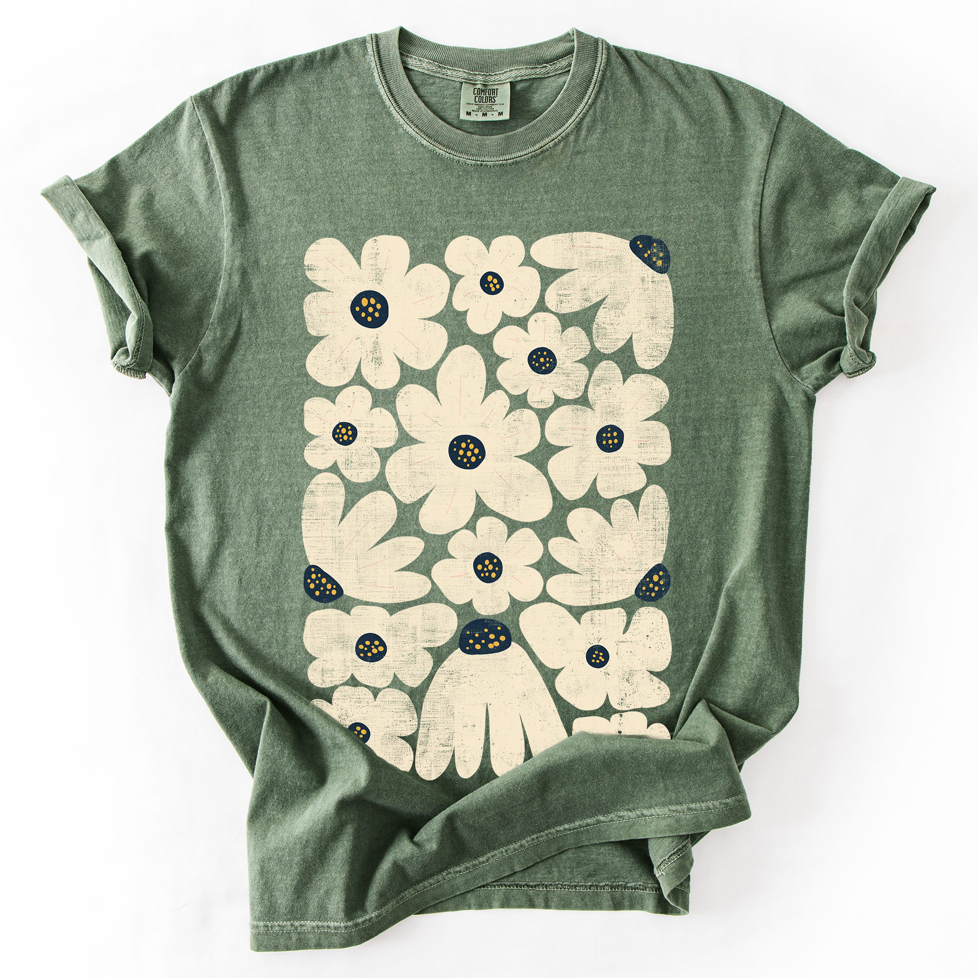 Cream Daisy Allover Floral Vintage Boho Nature Print With Soft Cream Backdrop And Timeless Motifs Comfort Colors Tee