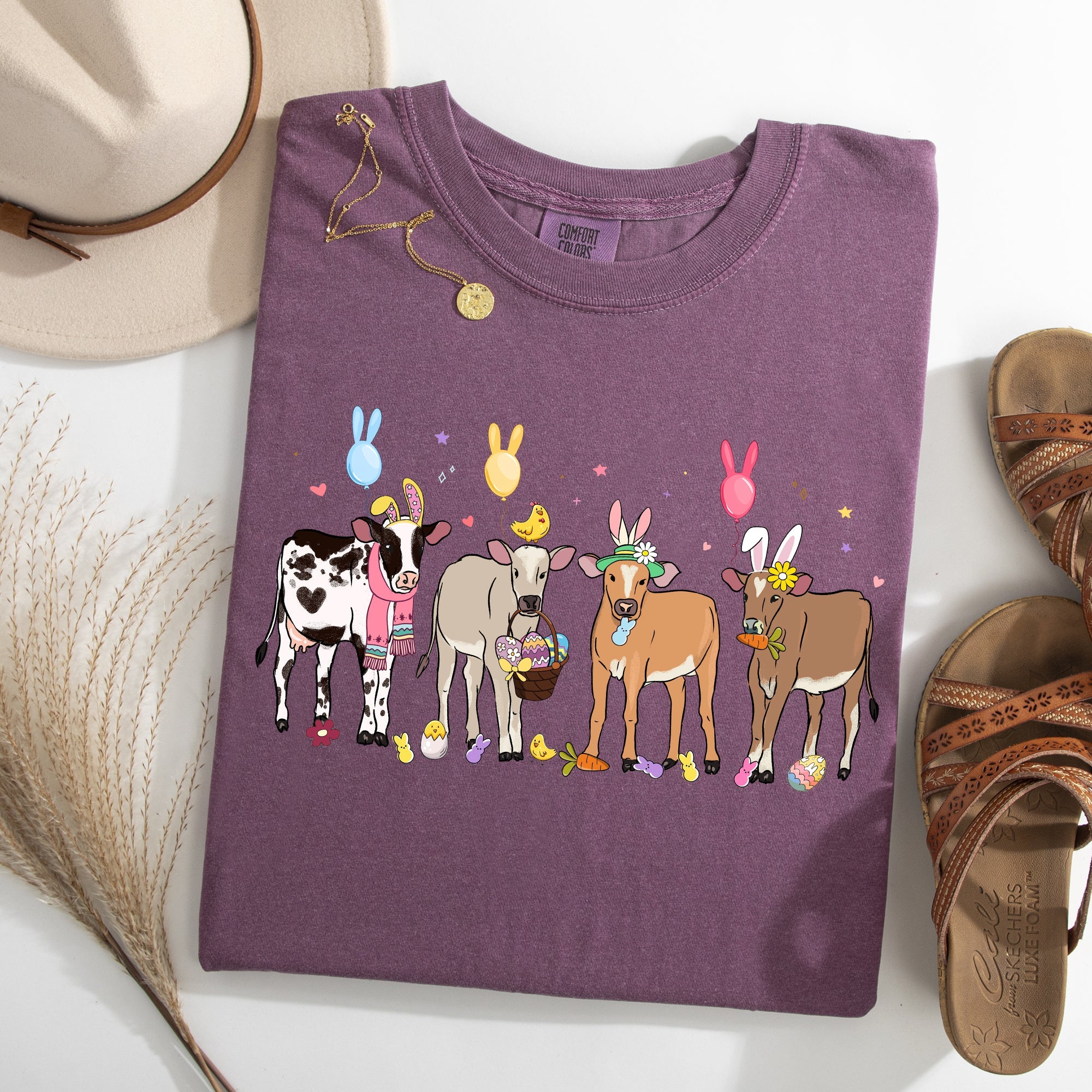 Cute Cows Easter Bunny Jesus Rabbit Holiday Vintage Inspired Classic Comfort Colors Tee