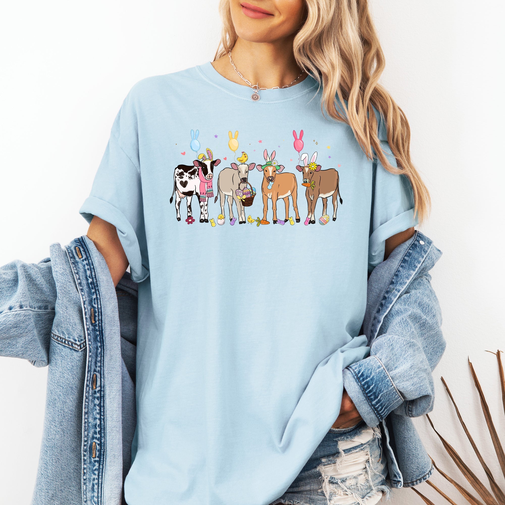 Cute Cows Easter Bunny Jesus Rabbit Holiday Vintage Inspired Classic Comfort Colors Tee
