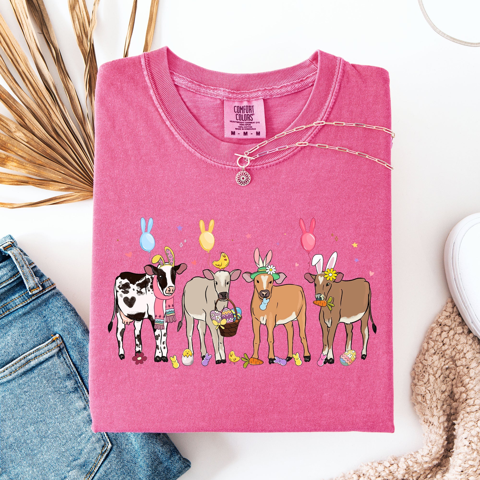 Cute Cows Easter Bunny Jesus Rabbit Holiday Vintage Inspired Classic Comfort Colors Tee