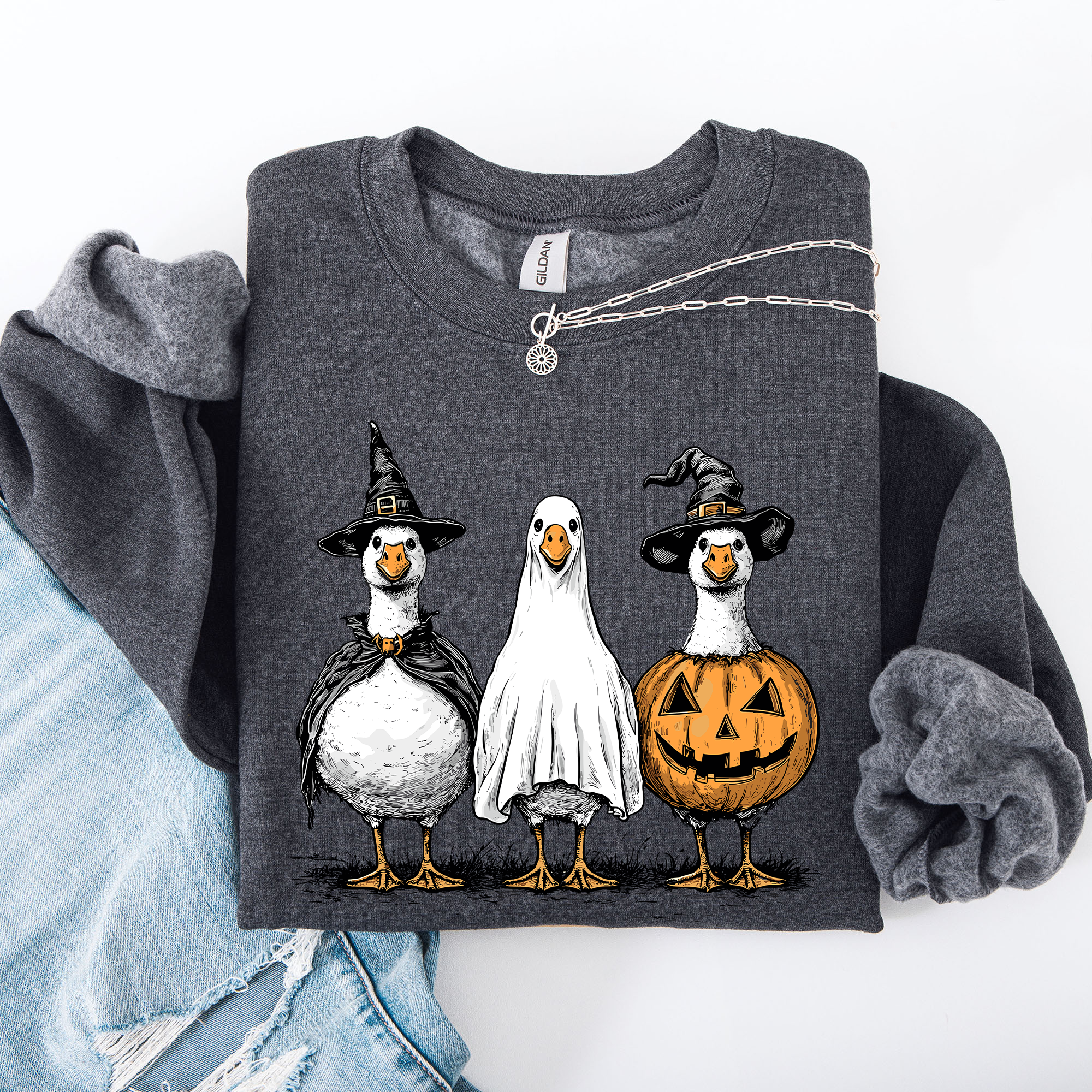 Halloween Geese Spooky Season Fun And Festive Cozy Autumn Themed Artwork Sweatshirt
