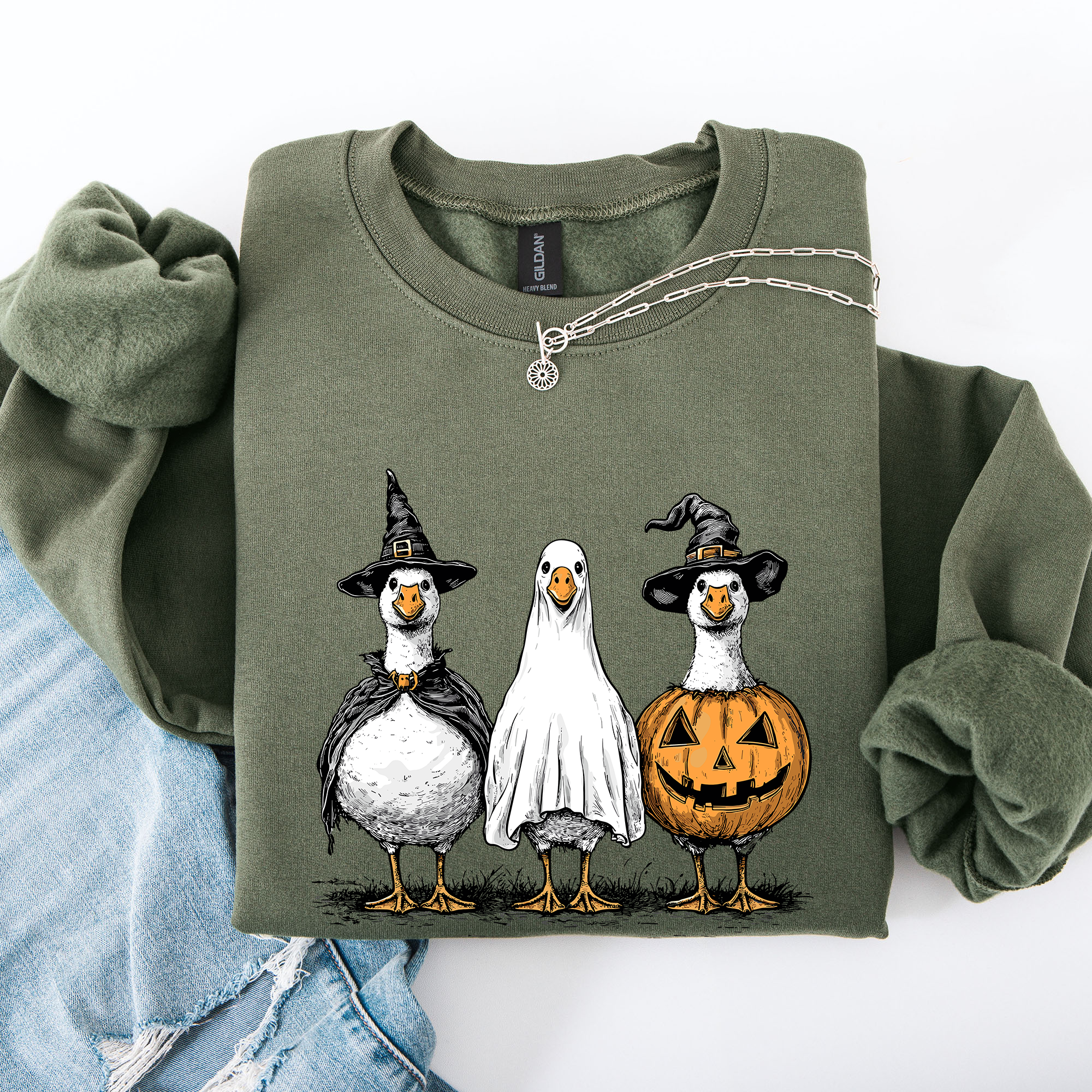 Halloween Geese Spooky Season Fun And Festive Cozy Autumn Themed Artwork Sweatshirt