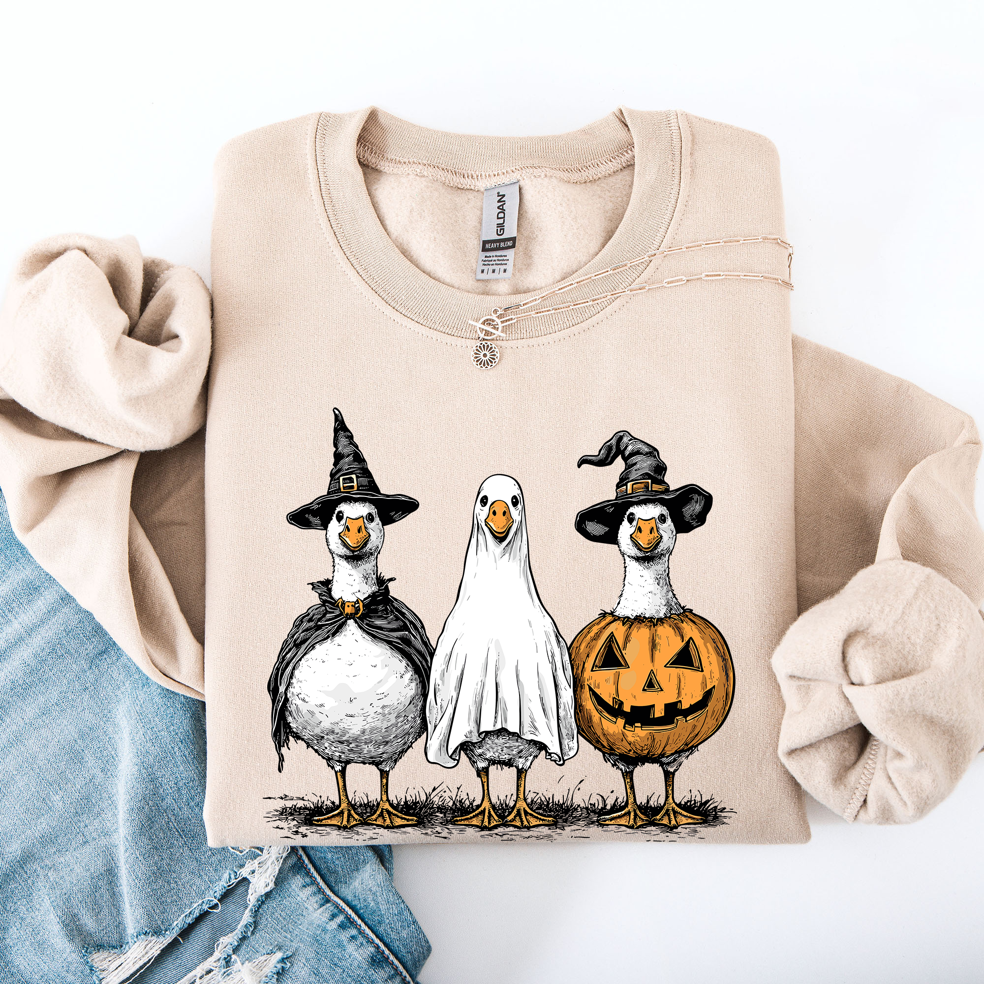 Halloween Geese Spooky Season Fun And Festive Cozy Autumn Themed Artwork Sweatshirt
