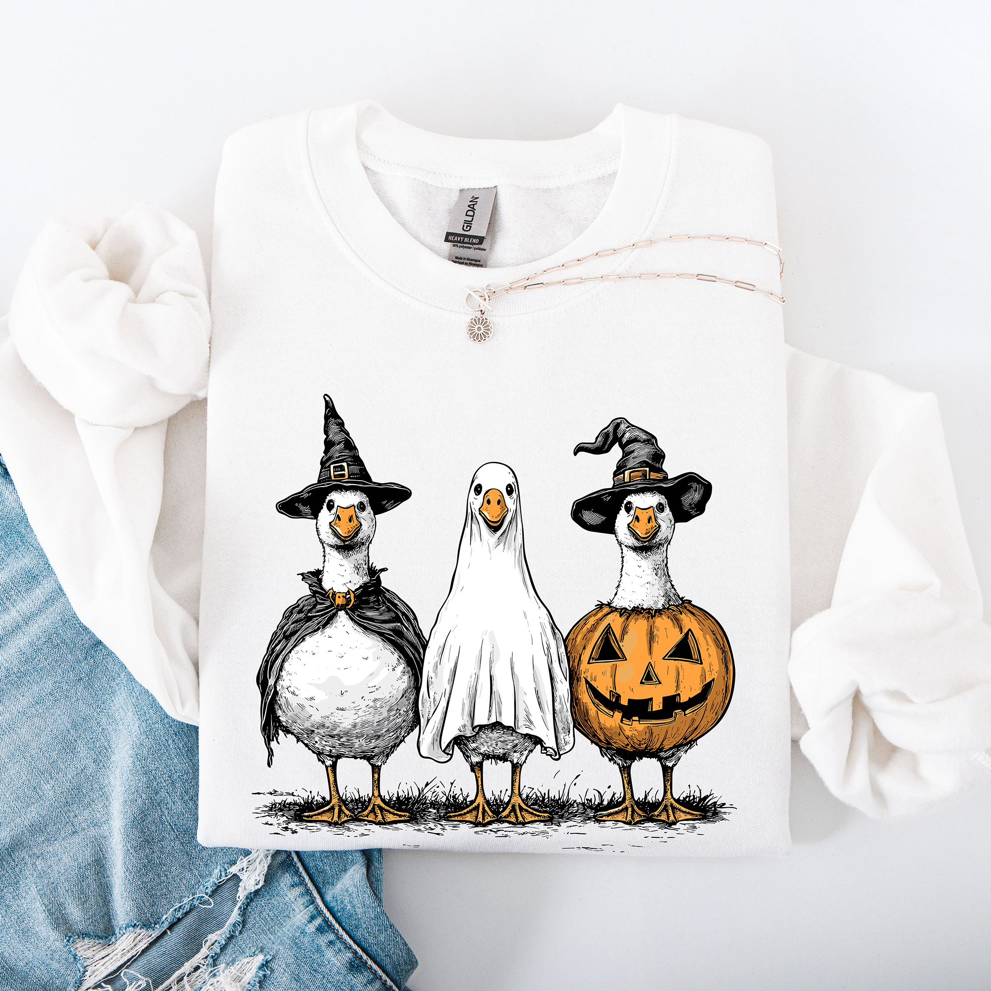 Halloween Geese Spooky Season Fun And Festive Cozy Autumn Themed Artwork Sweatshirt