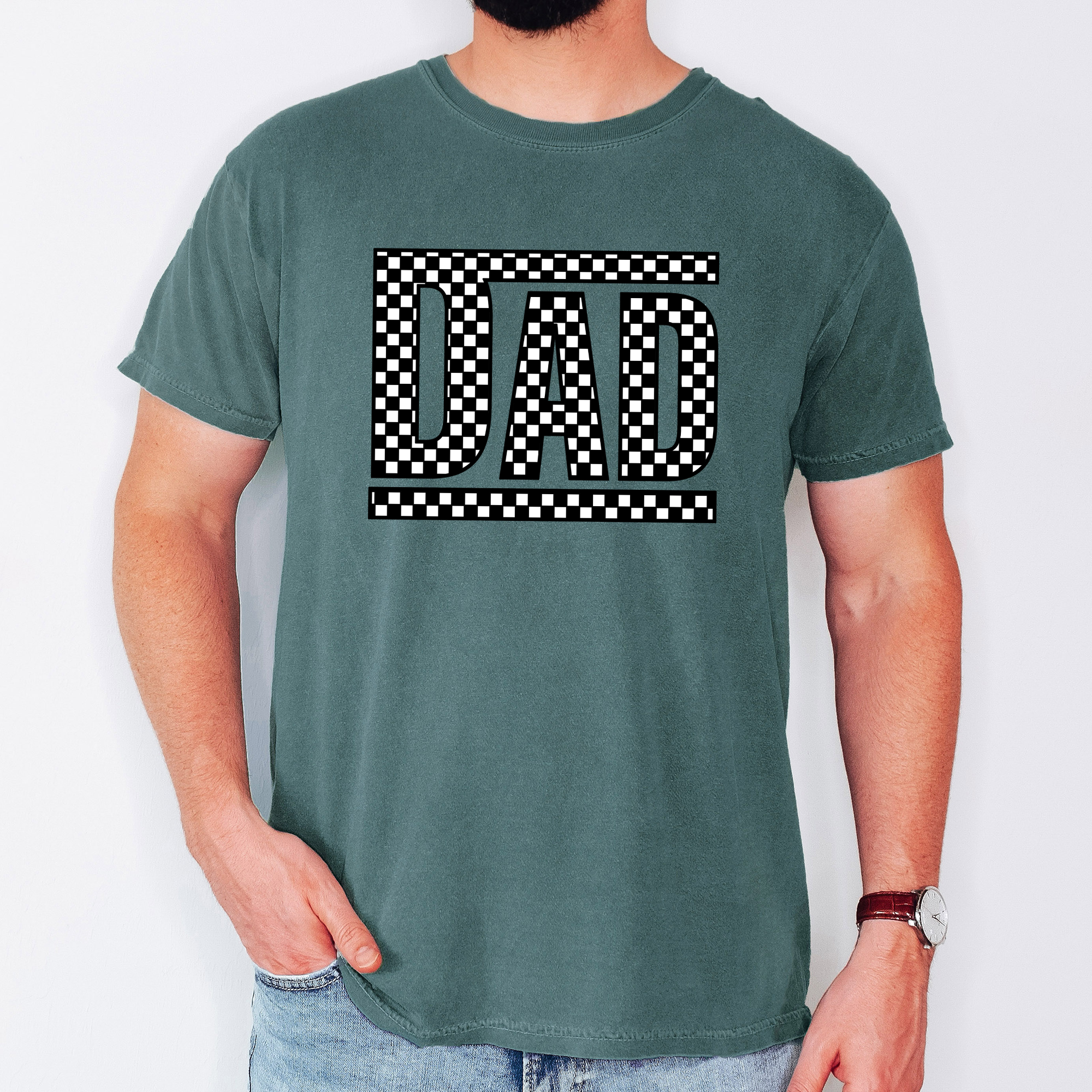 Dad Retro Checkered Heritage Style Icon Print For Dads And Everyday Casual Wardrobe Comfort Colors Tee