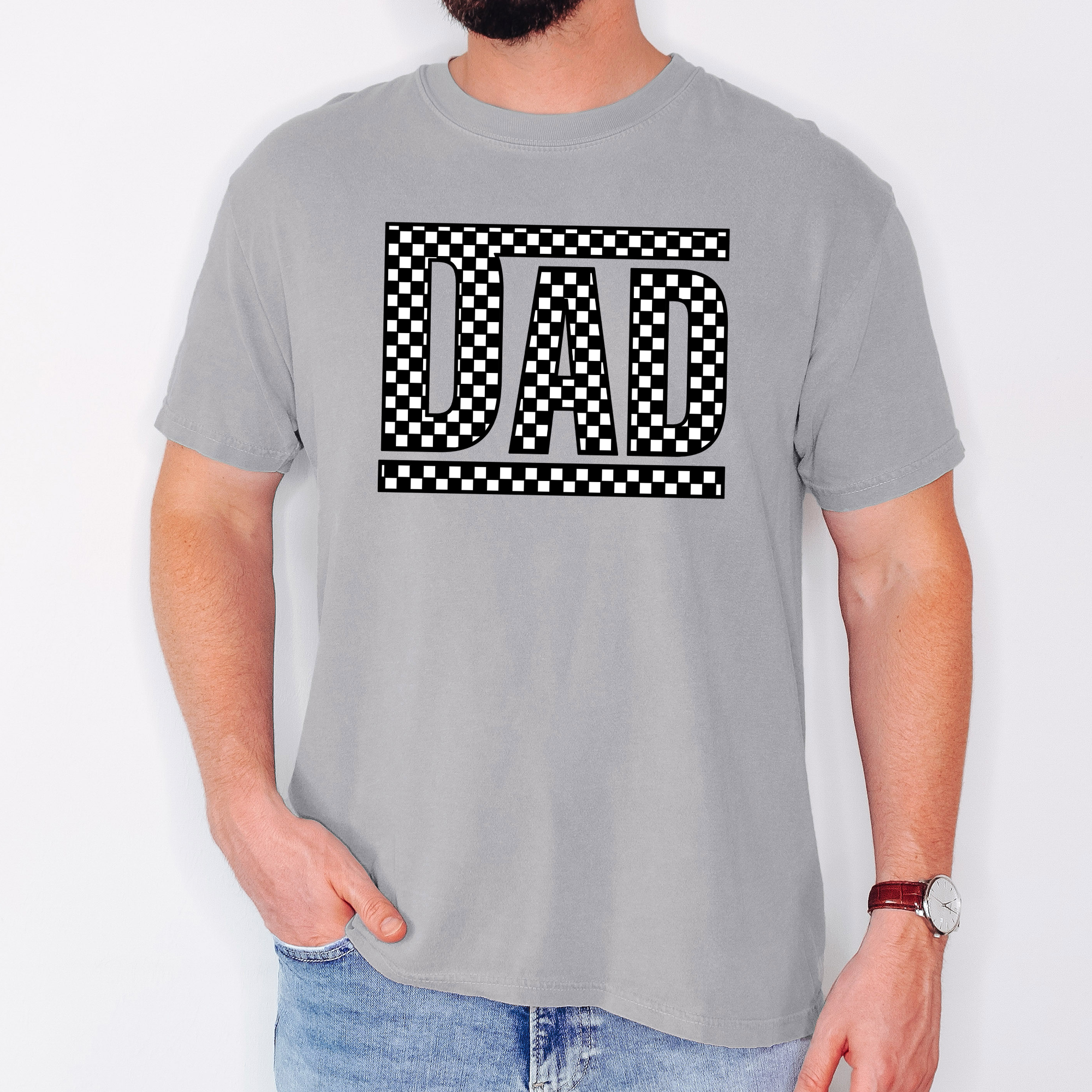 Dad Retro Checkered Heritage Style Icon Print For Dads And Everyday Casual Wardrobe Comfort Colors Tee