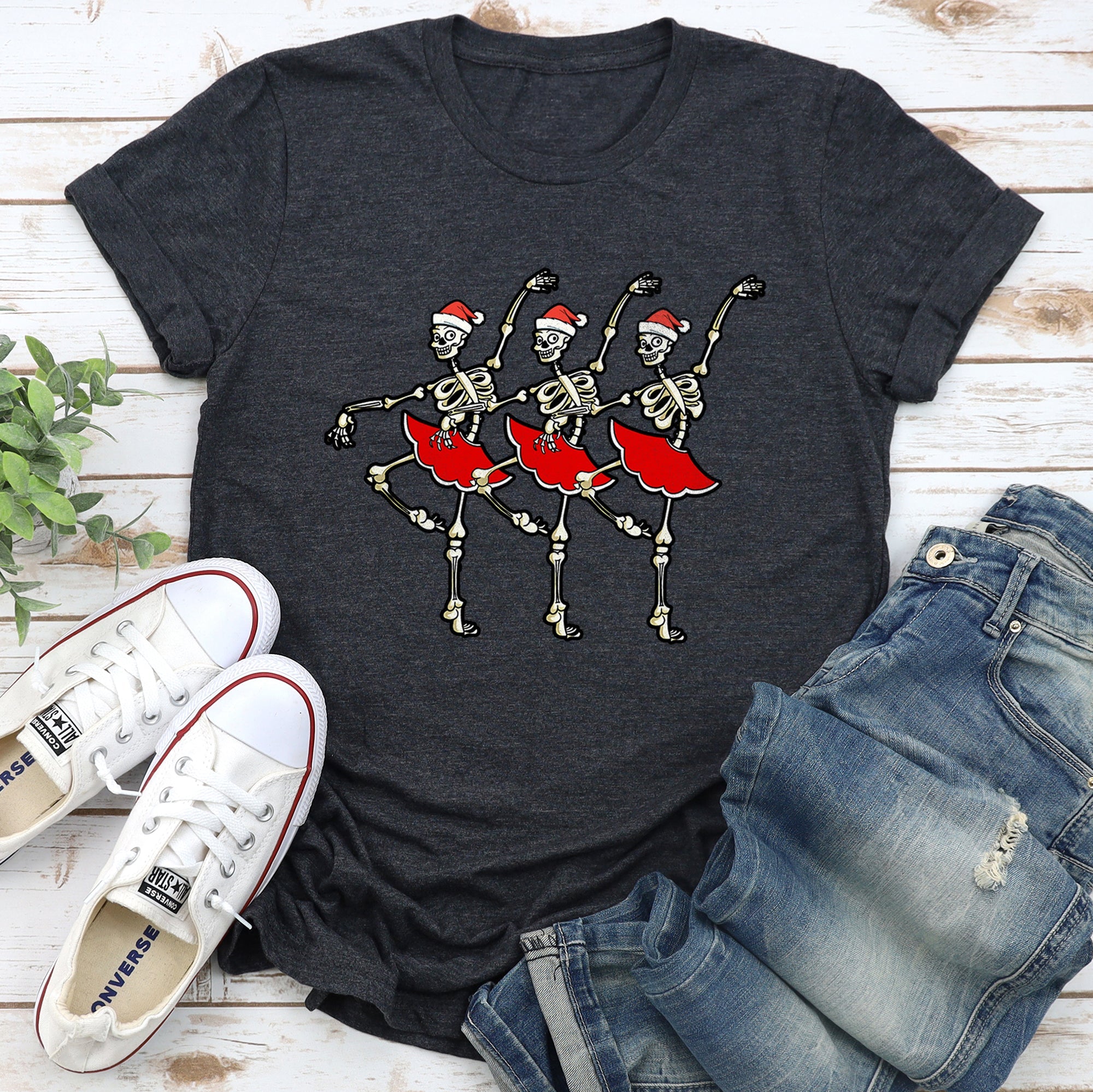 Dancing Skeleton Santa Girls Christmas Ballet Illustration Holiday Collection Graphic Tee