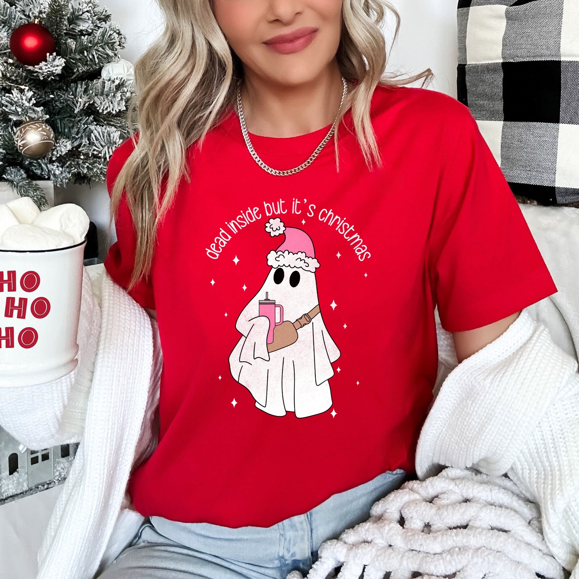 Dead Inside But It's Christmas BooJee Bougie Ghost Holiday Slogan Limited Edition Graphic Tee