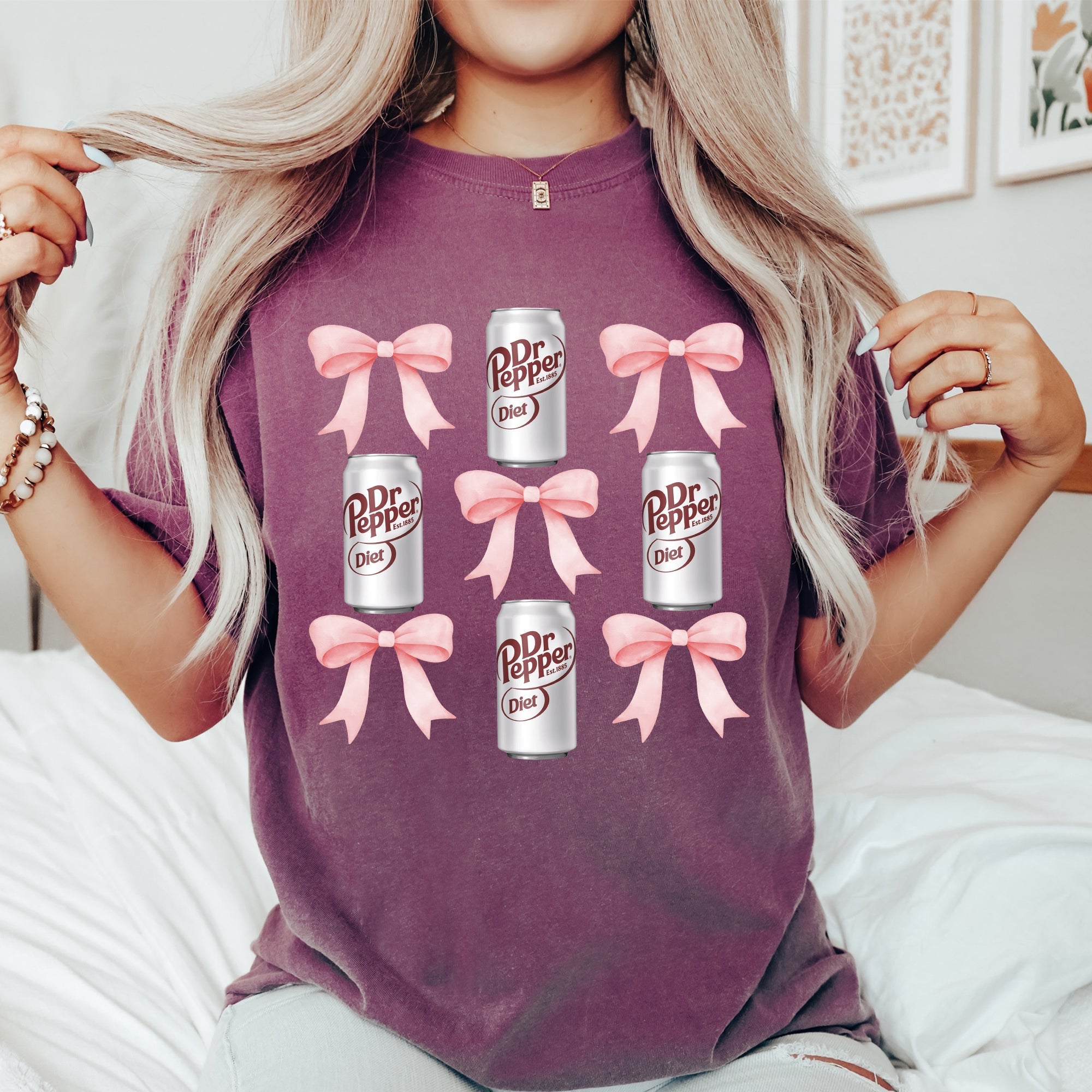 Diet Dr Pepper Soft Drink Coquette Preppy Soda Pop Bows Vintage Comfort Colors Tee