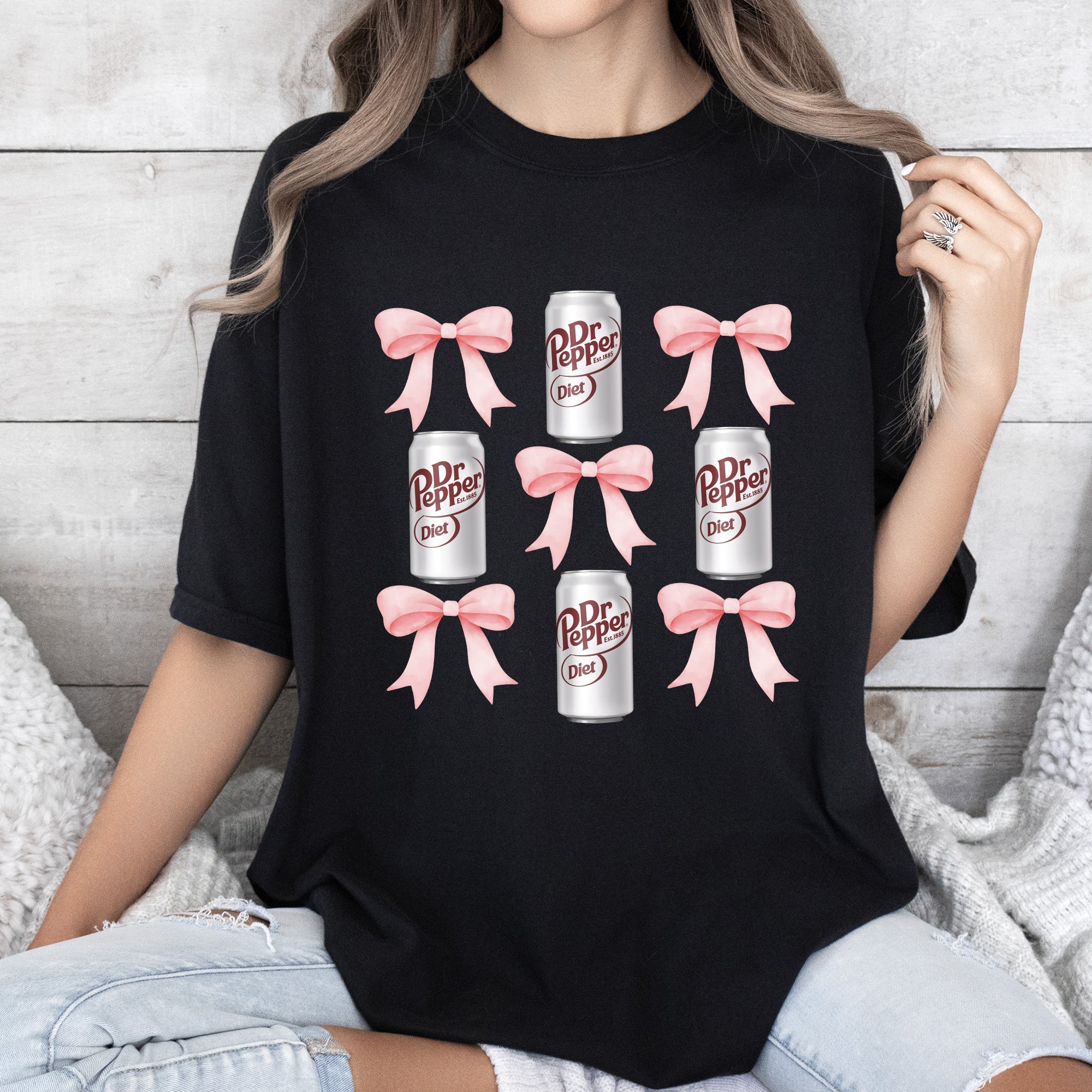 Diet Dr Pepper Soft Drink Coquette Preppy Soda Pop Bows Vintage Comfort Colors Tee