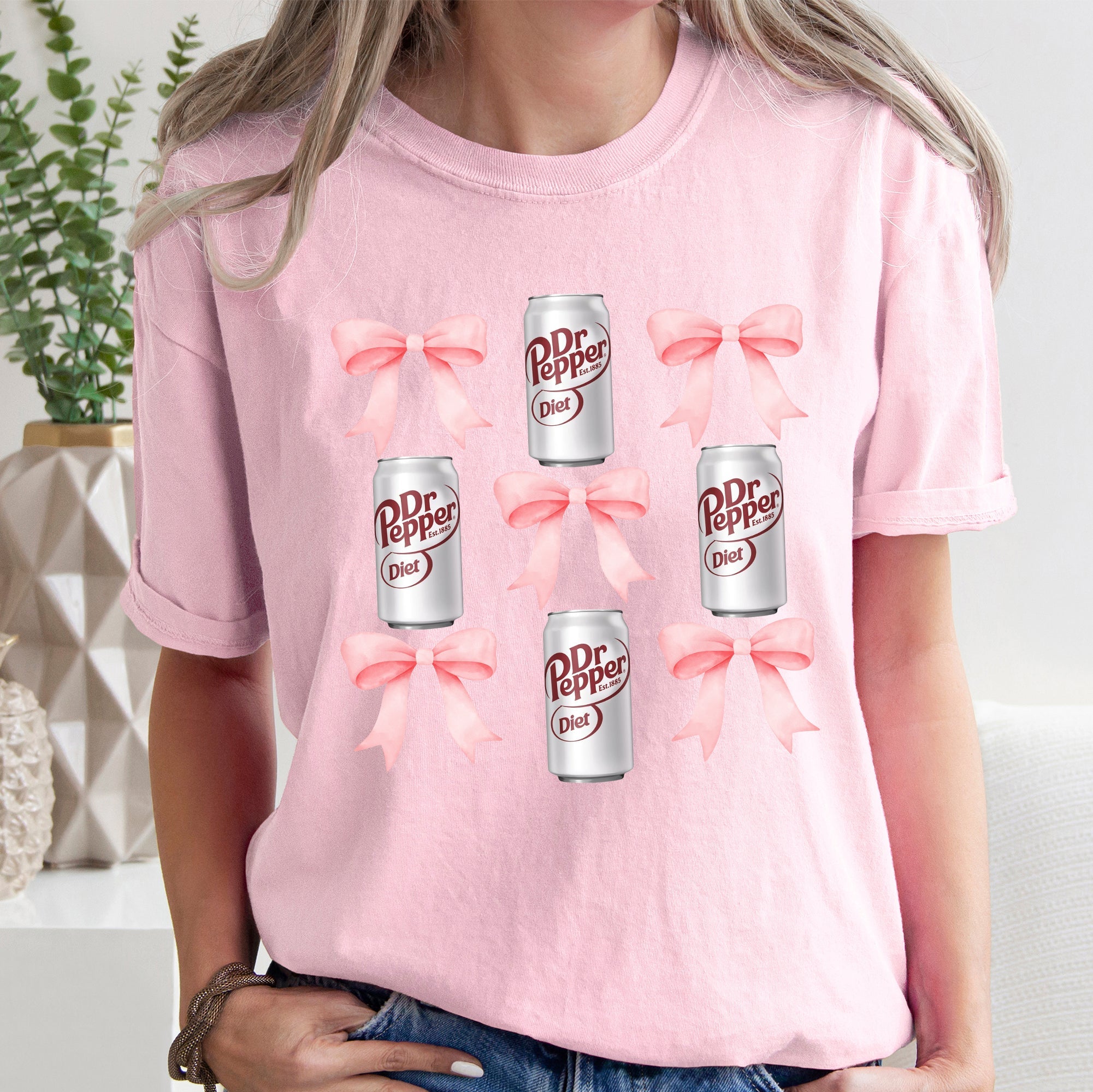 Diet Dr Pepper Soft Drink Coquette Preppy Soda Pop Bows Vintage Comfort Colors Tee