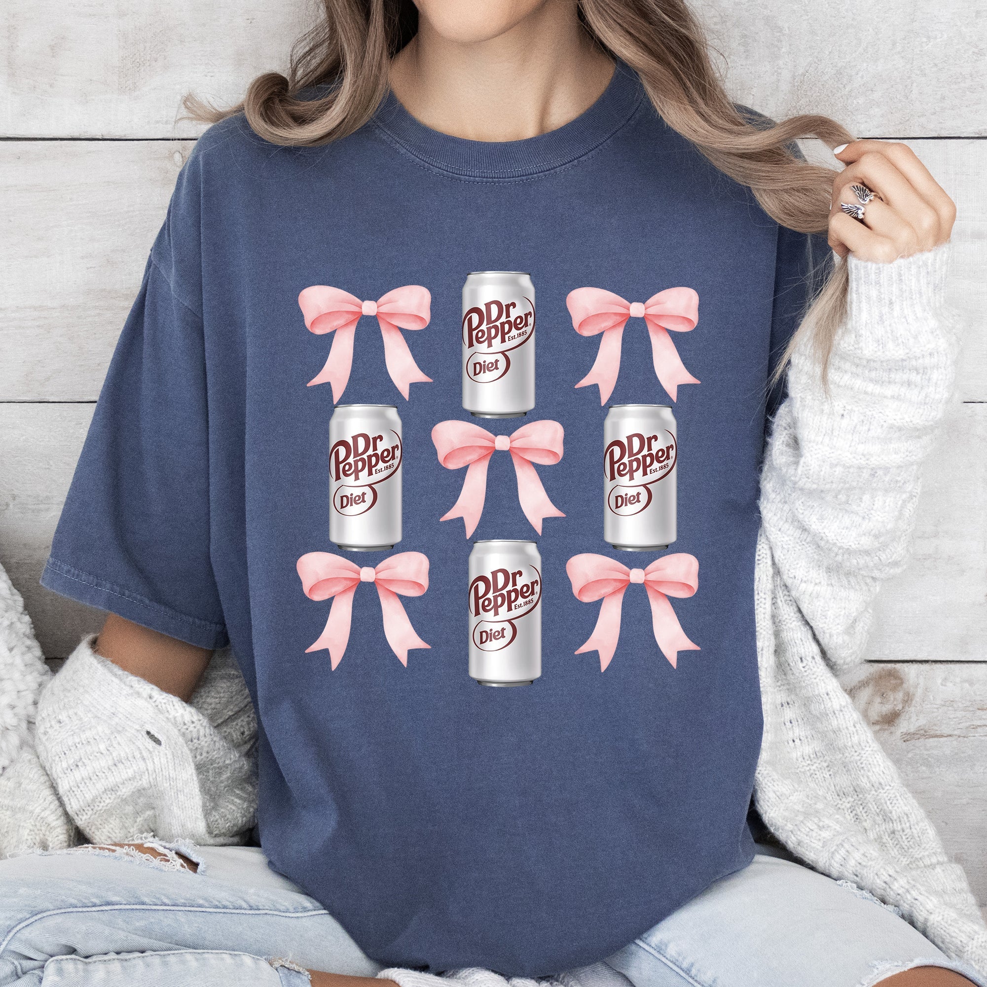 Diet Dr Pepper Soft Drink Coquette Preppy Soda Pop Bows Vintage Comfort Colors Tee
