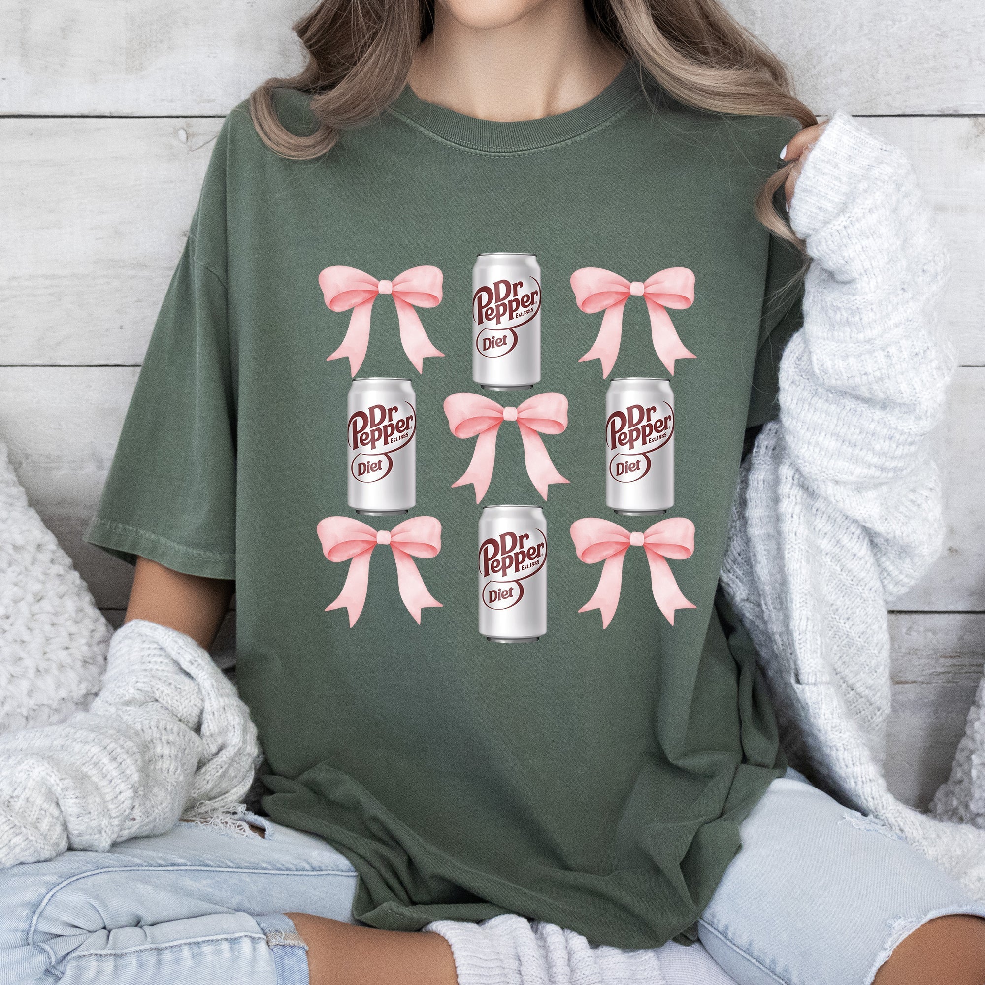 Diet Dr Pepper Soft Drink Coquette Preppy Soda Pop Bows Vintage Comfort Colors Tee