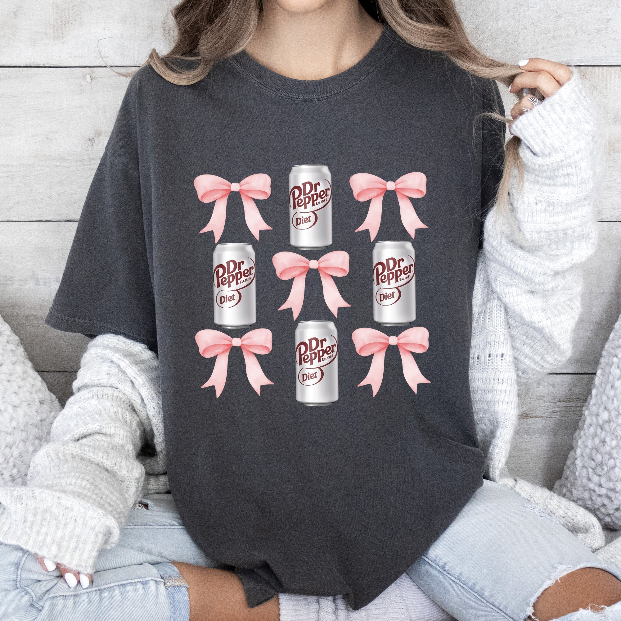 Diet Dr Pepper Soft Drink Coquette Preppy Soda Pop Bows Vintage Comfort Colors Tee