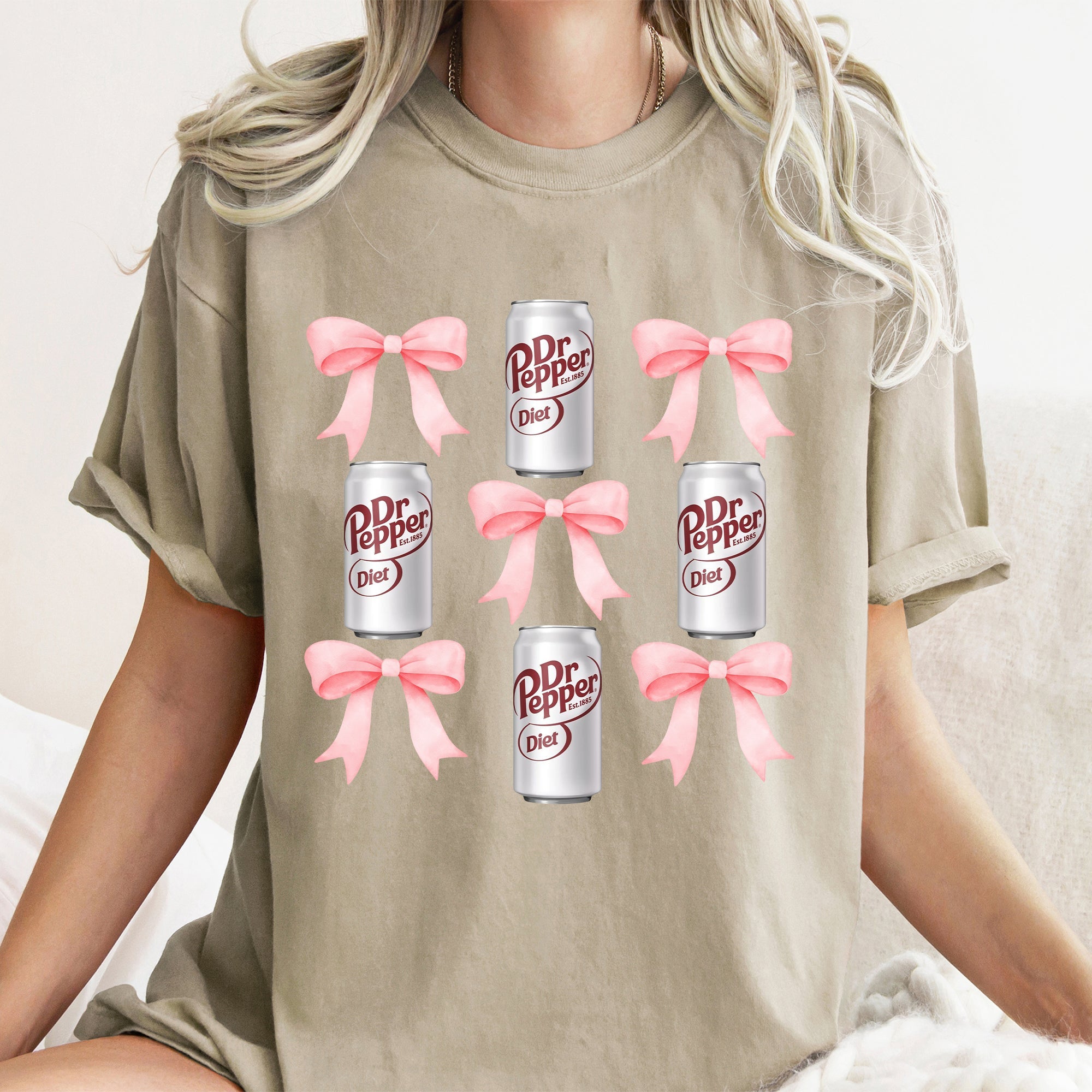 Diet Dr Pepper Soft Drink Coquette Preppy Soda Pop Bows Vintage Comfort Colors Tee