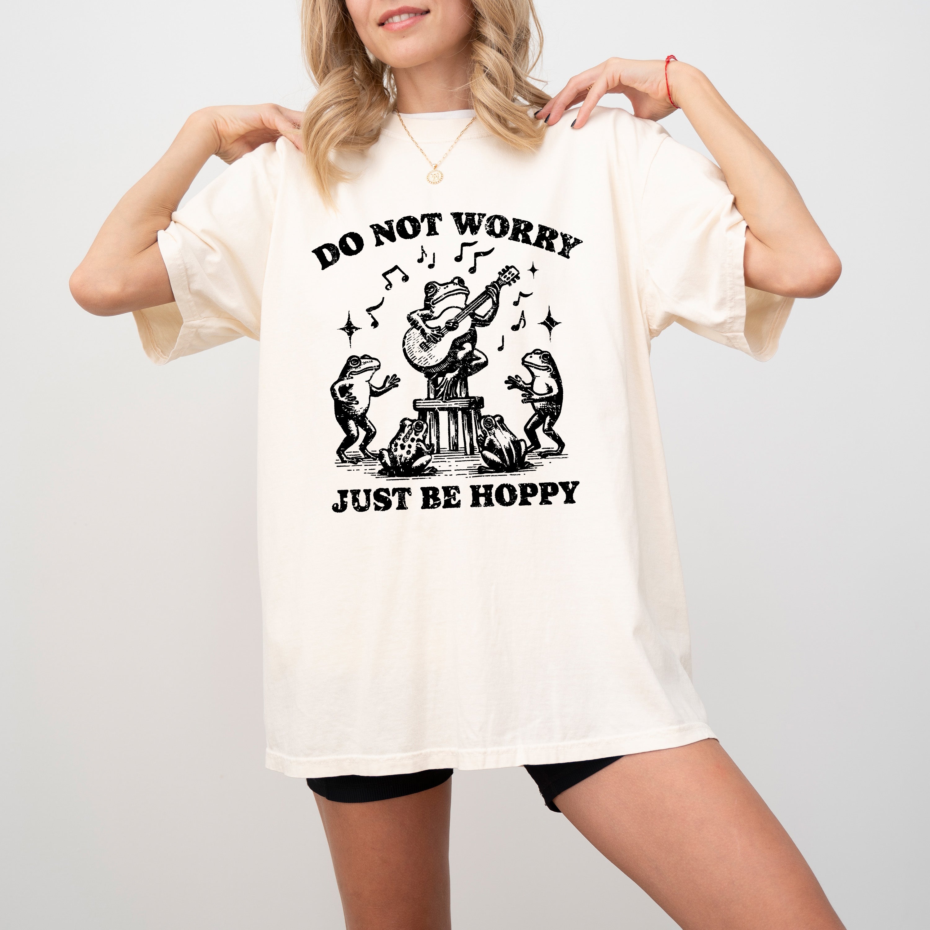 Don't Worry, Be Hoppy Frog Toad Guitar Reggae Meme Vintage Graphic Comfort Colors Tee