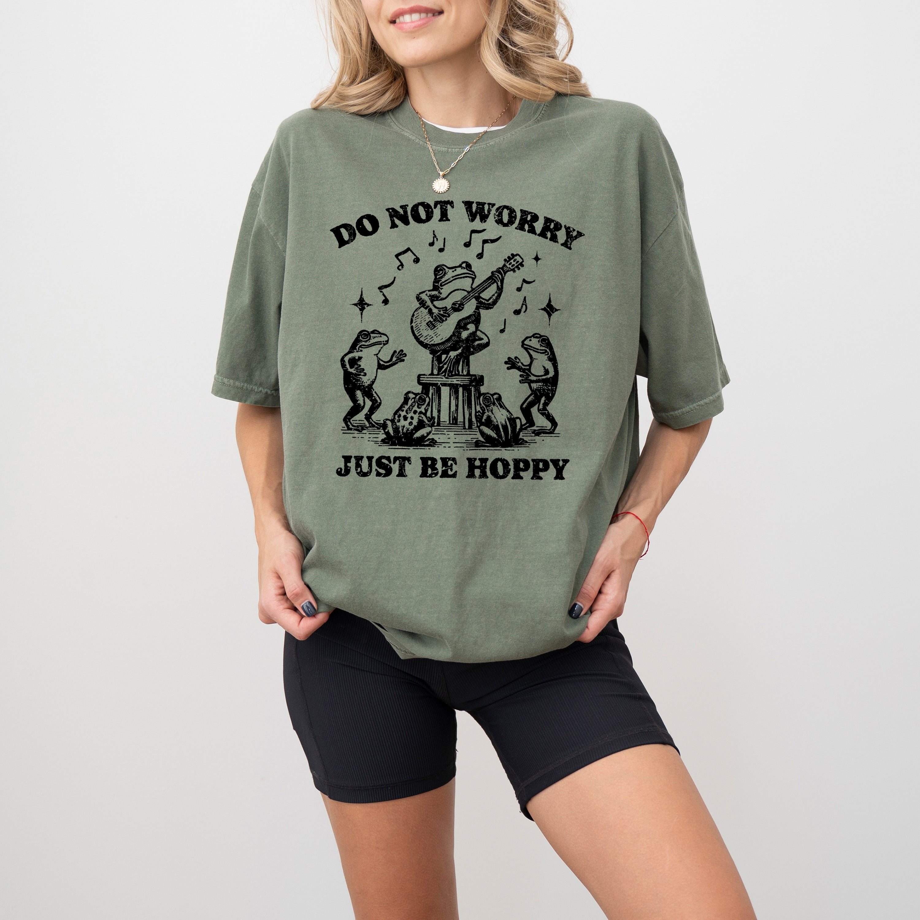 Don't Worry, Be Hoppy Frog Toad Guitar Reggae Meme Vintage Graphic Comfort Colors Tee