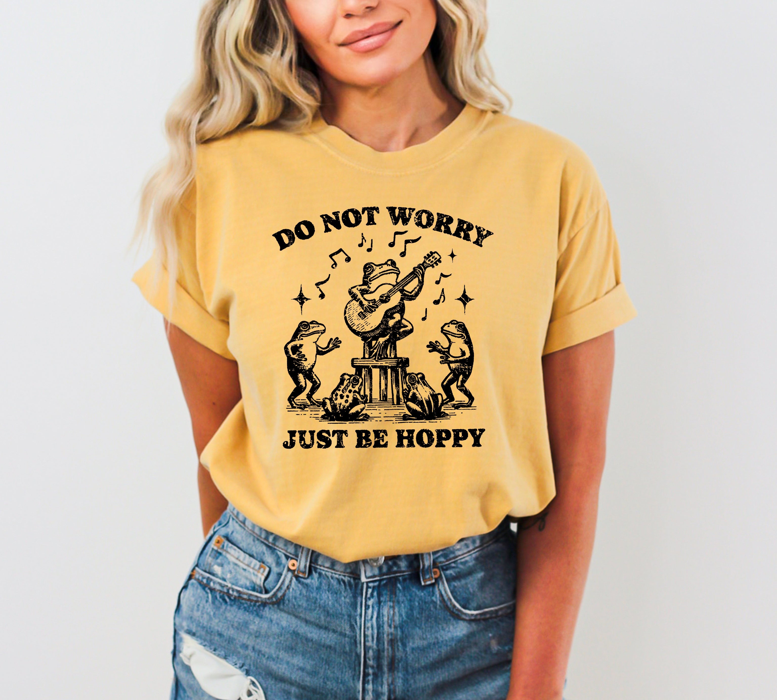 Don't Worry, Be Hoppy Frog Toad Guitar Reggae Meme Vintage Graphic Comfort Colors Tee