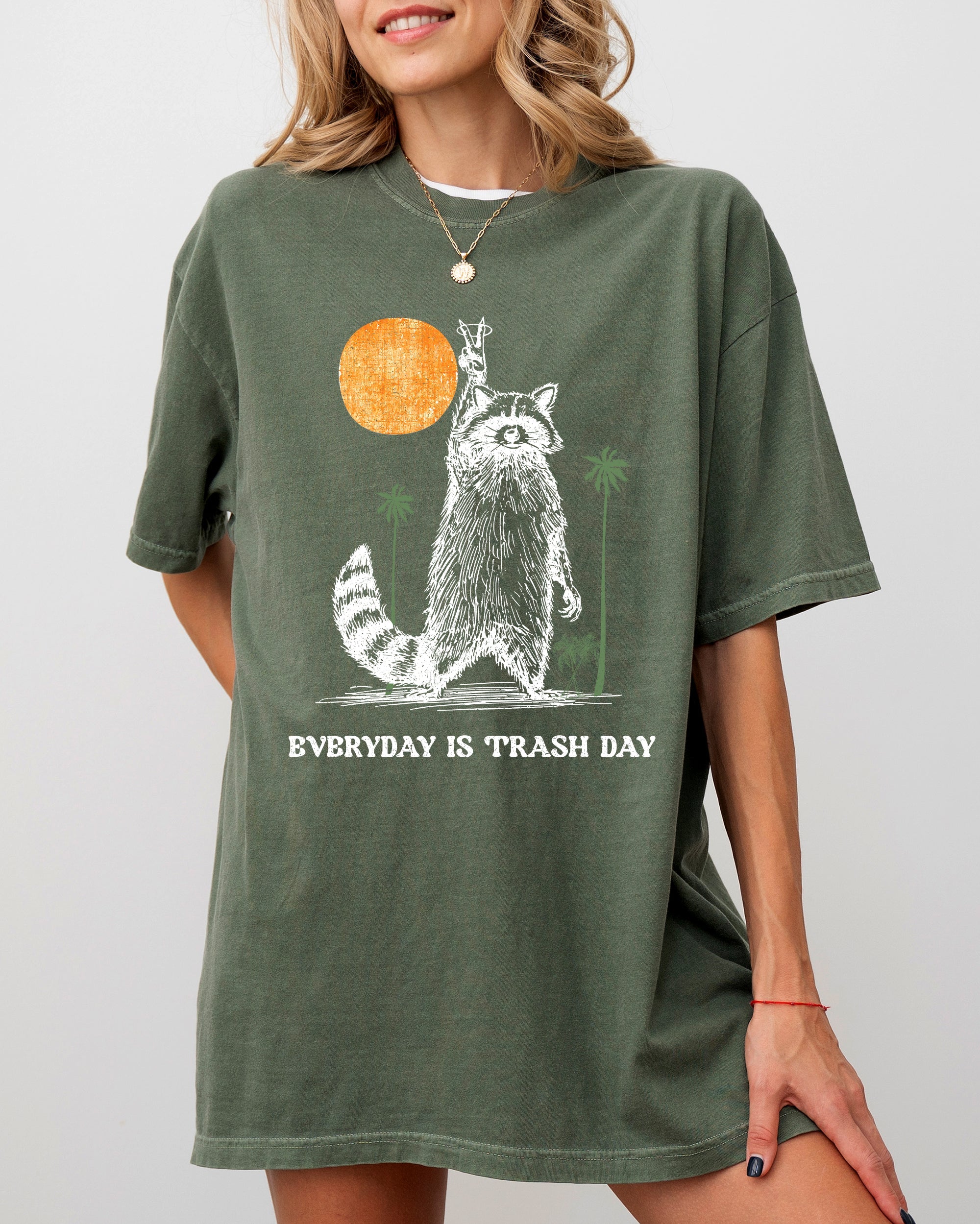 Everyday Is Trash Day Raccoon Meme Vintage Inspired Illustration Comfort Colors Tee