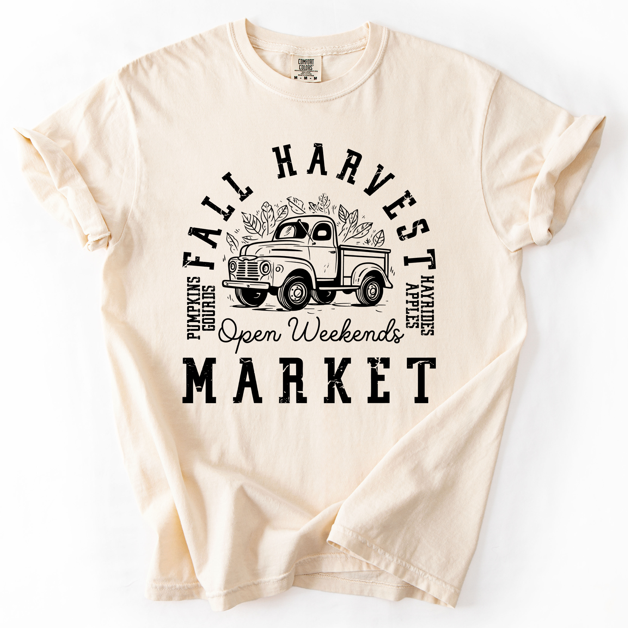 Fall Harvest Market Checkered Pumpkin Graphic Vintage Varsity Inspired Comfort Colors Tee