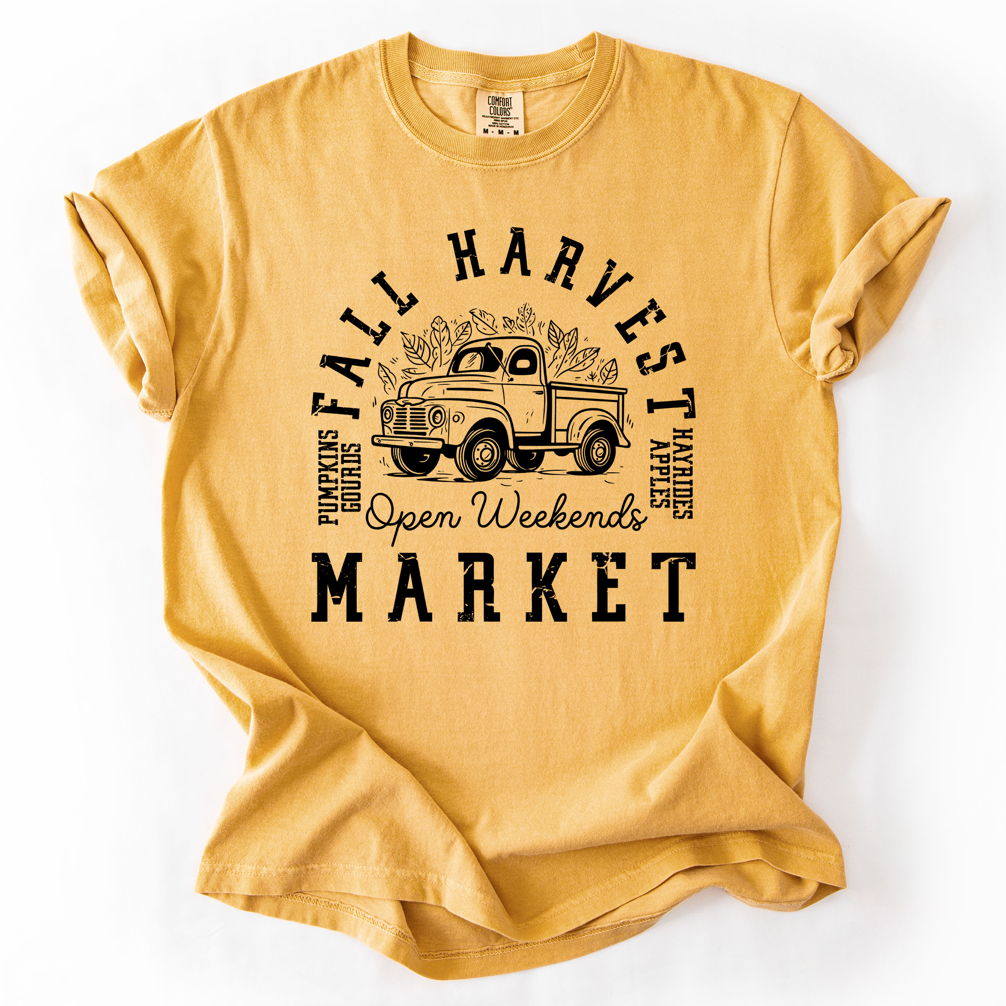 Fall Harvest Market Checkered Pumpkin Graphic Vintage Varsity Inspired Comfort Colors Tee
