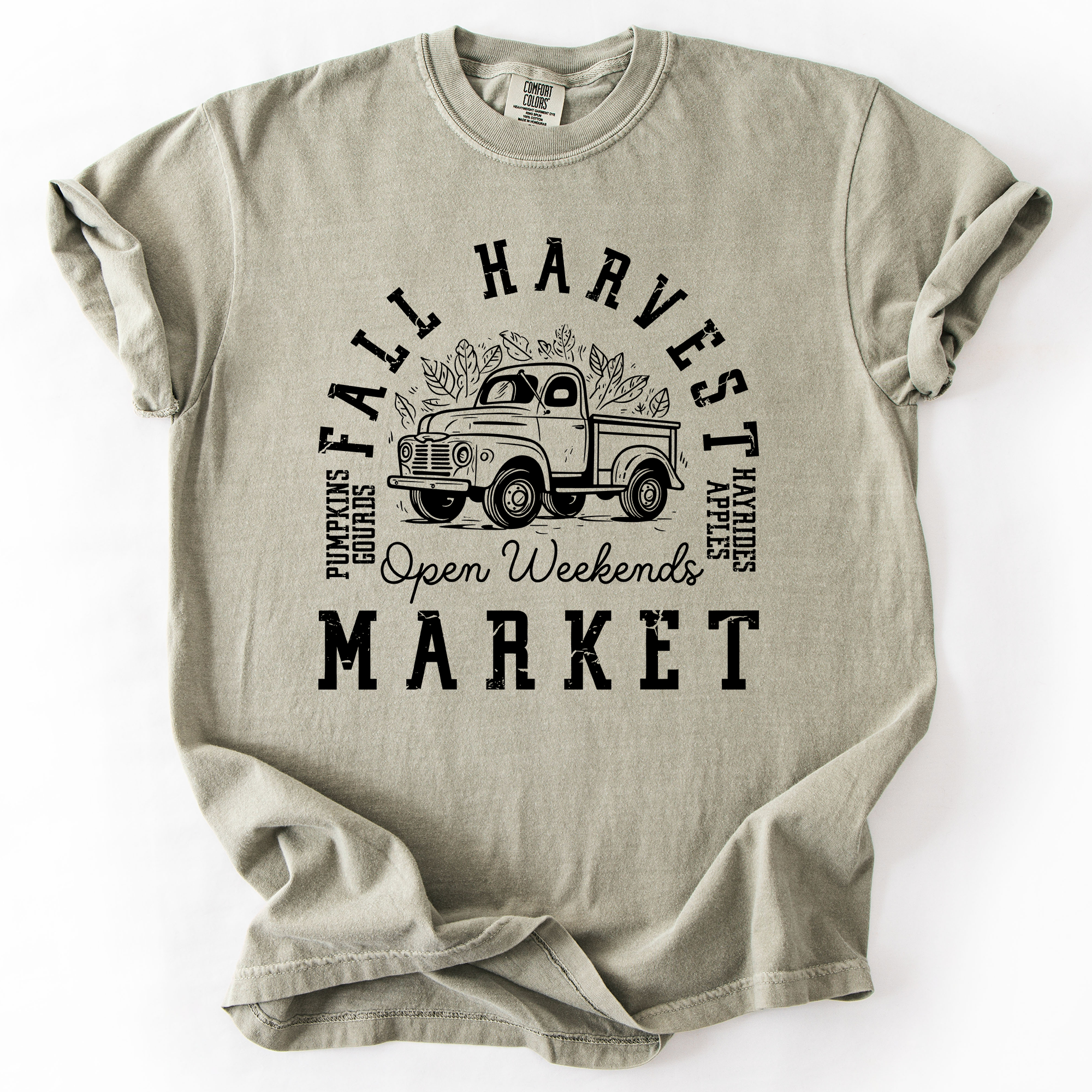 Fall Harvest Market Checkered Pumpkin Graphic Vintage Varsity Inspired Comfort Colors Tee
