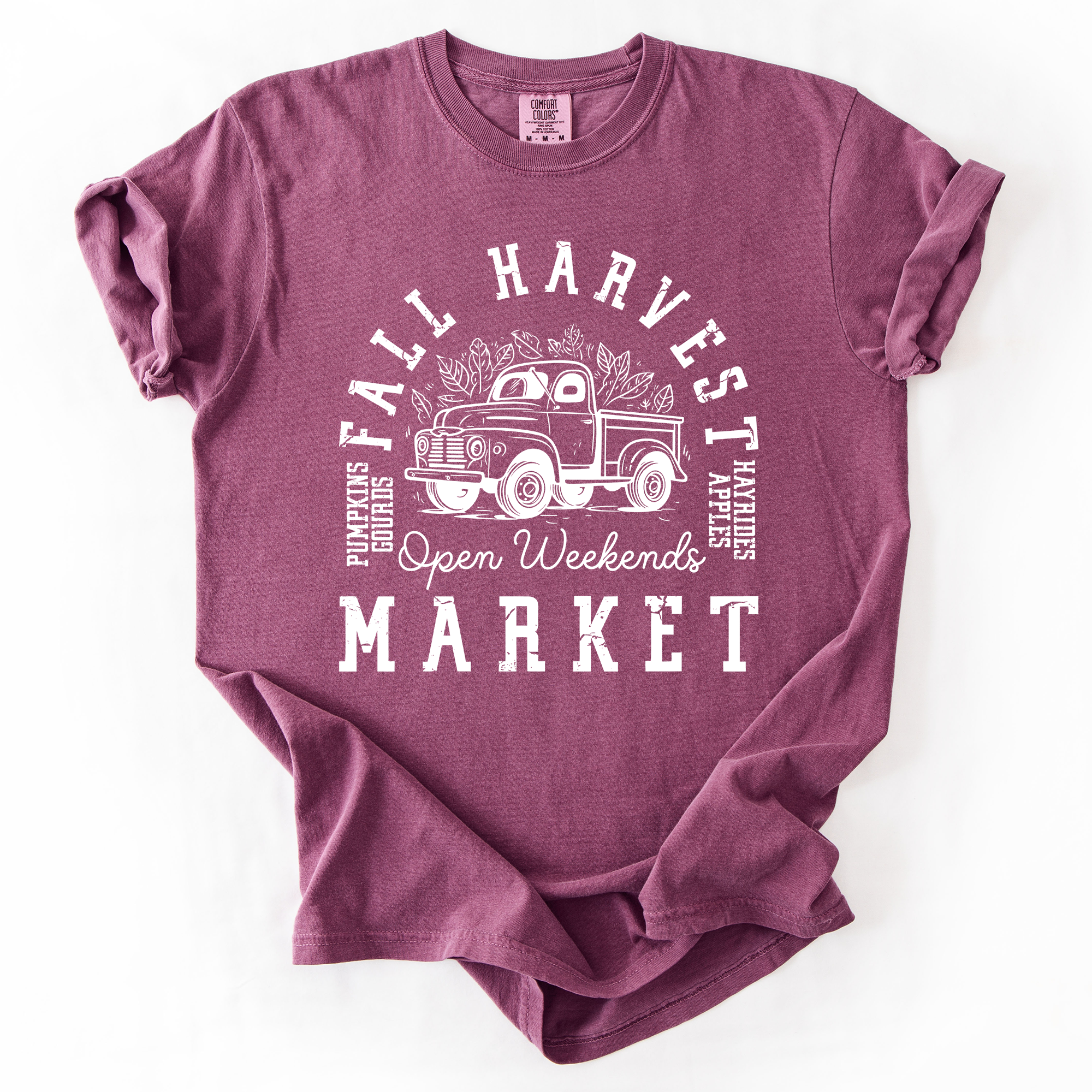 Fall Harvest Market Checkered Pumpkin Graphic Vintage Varsity Inspired Comfort Colors Tee