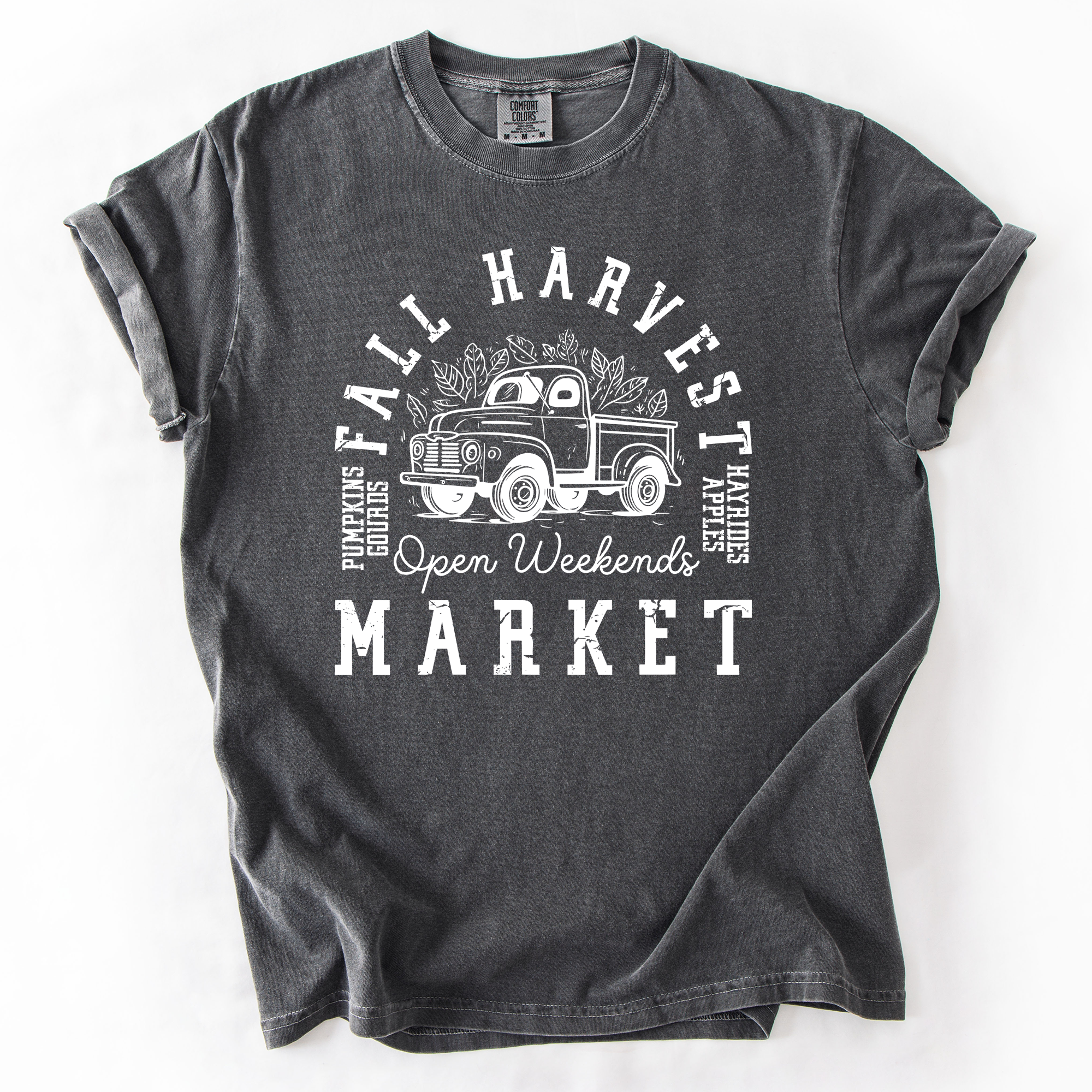 Fall Harvest Market Checkered Pumpkin Graphic Vintage Varsity Inspired Comfort Colors Tee