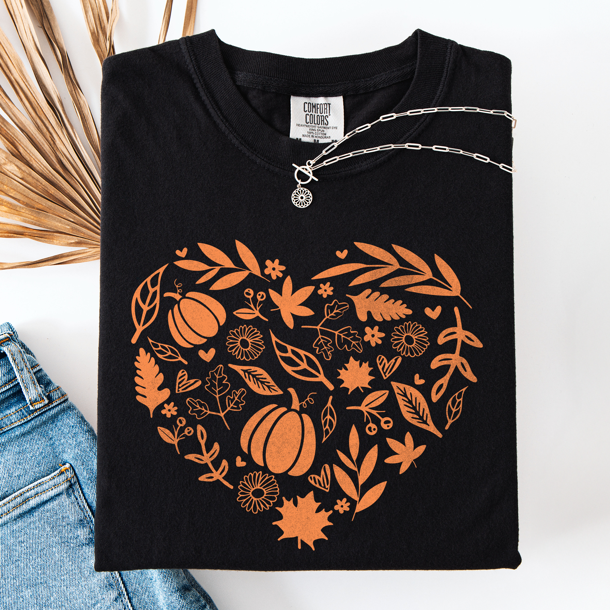 Seasonal Cozy Nostalgic Vintage Fall Heart Pumpkin Leaves Autumn Comfort Colors Tee