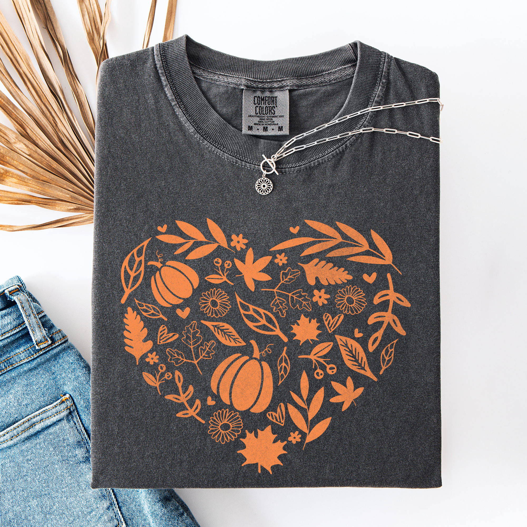 Seasonal Cozy Nostalgic Vintage Fall Heart Pumpkin Leaves Autumn Comfort Colors Tee