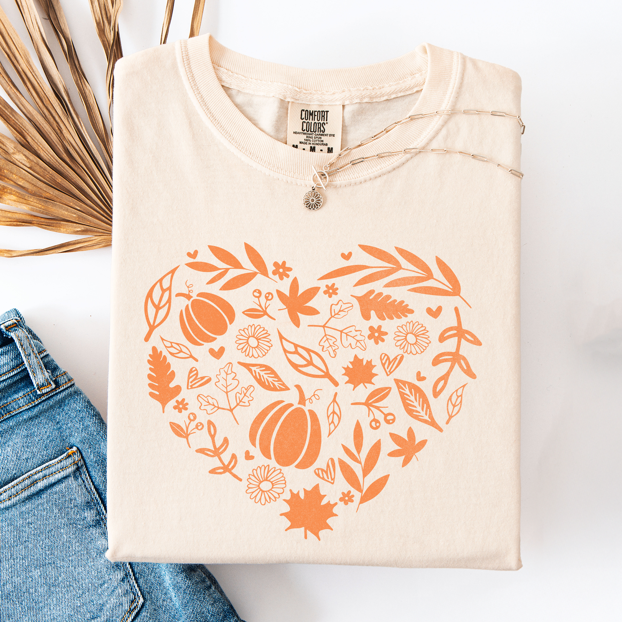 Seasonal Cozy Nostalgic Vintage Fall Heart Pumpkin Leaves Autumn Comfort Colors Tee
