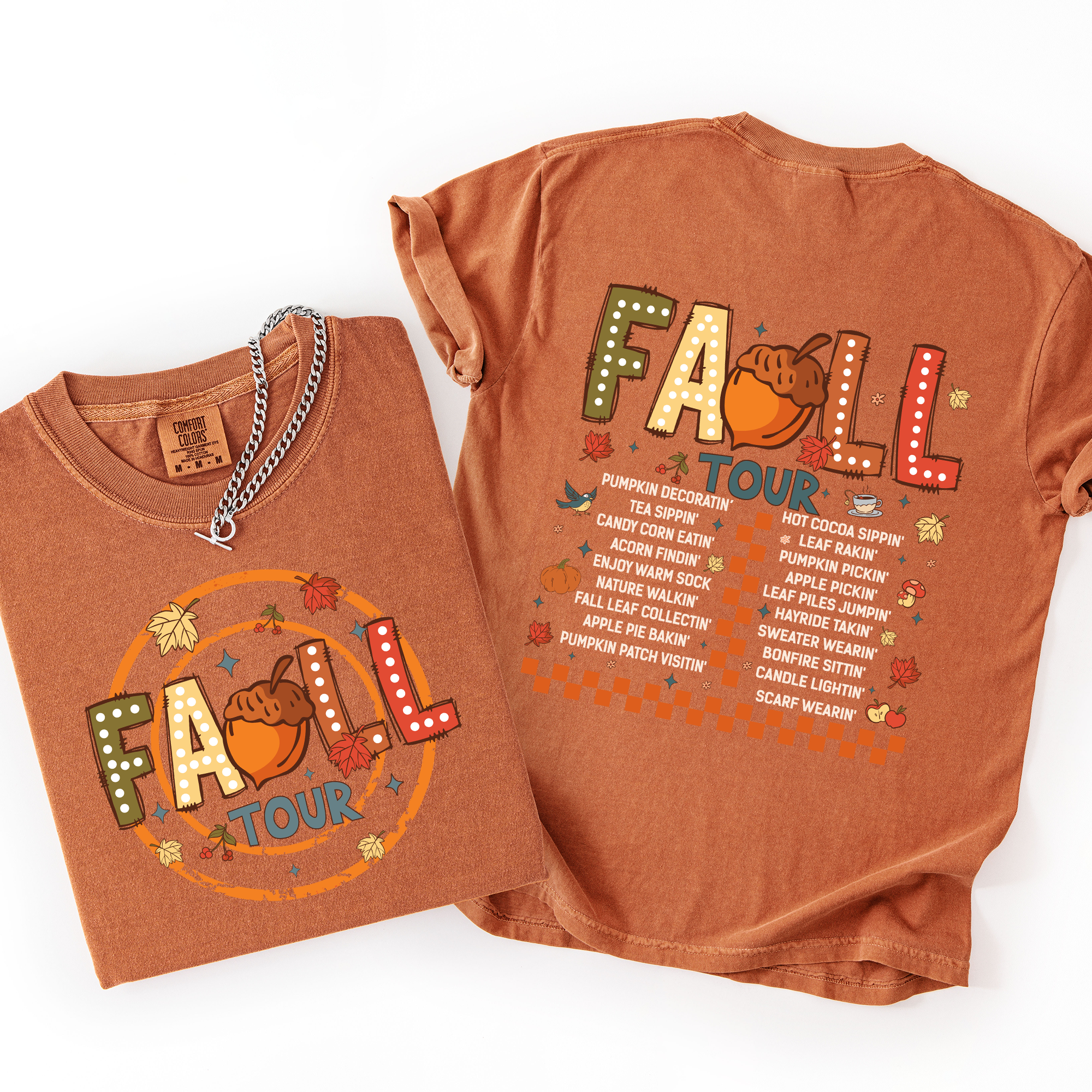 Fall Tour Front And Back Halloween Autumn Checkered Pumpkin Vintage Inspired Comfort Colors Tee