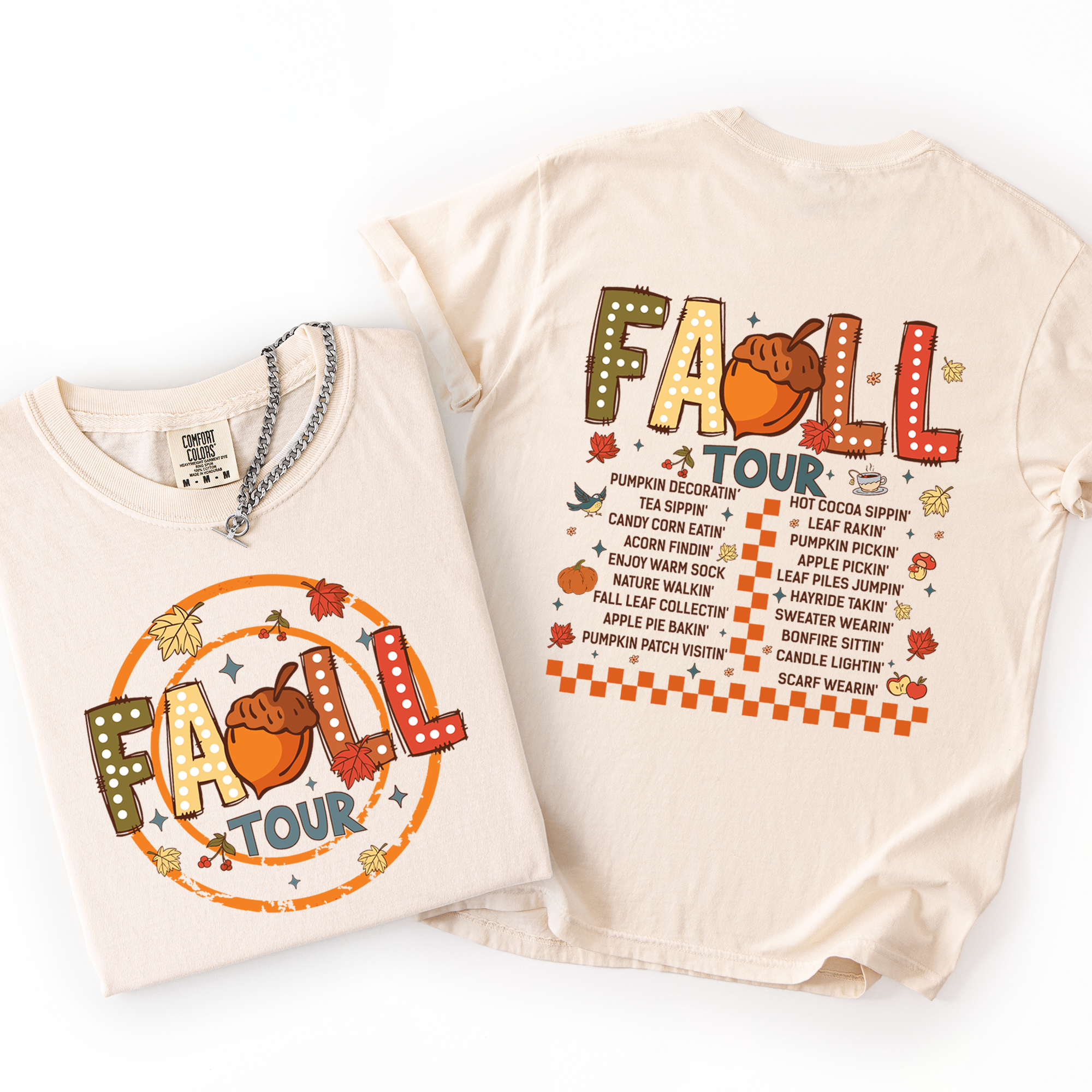 Fall Tour Front And Back Halloween Autumn Checkered Pumpkin Vintage Inspired Comfort Colors Tee