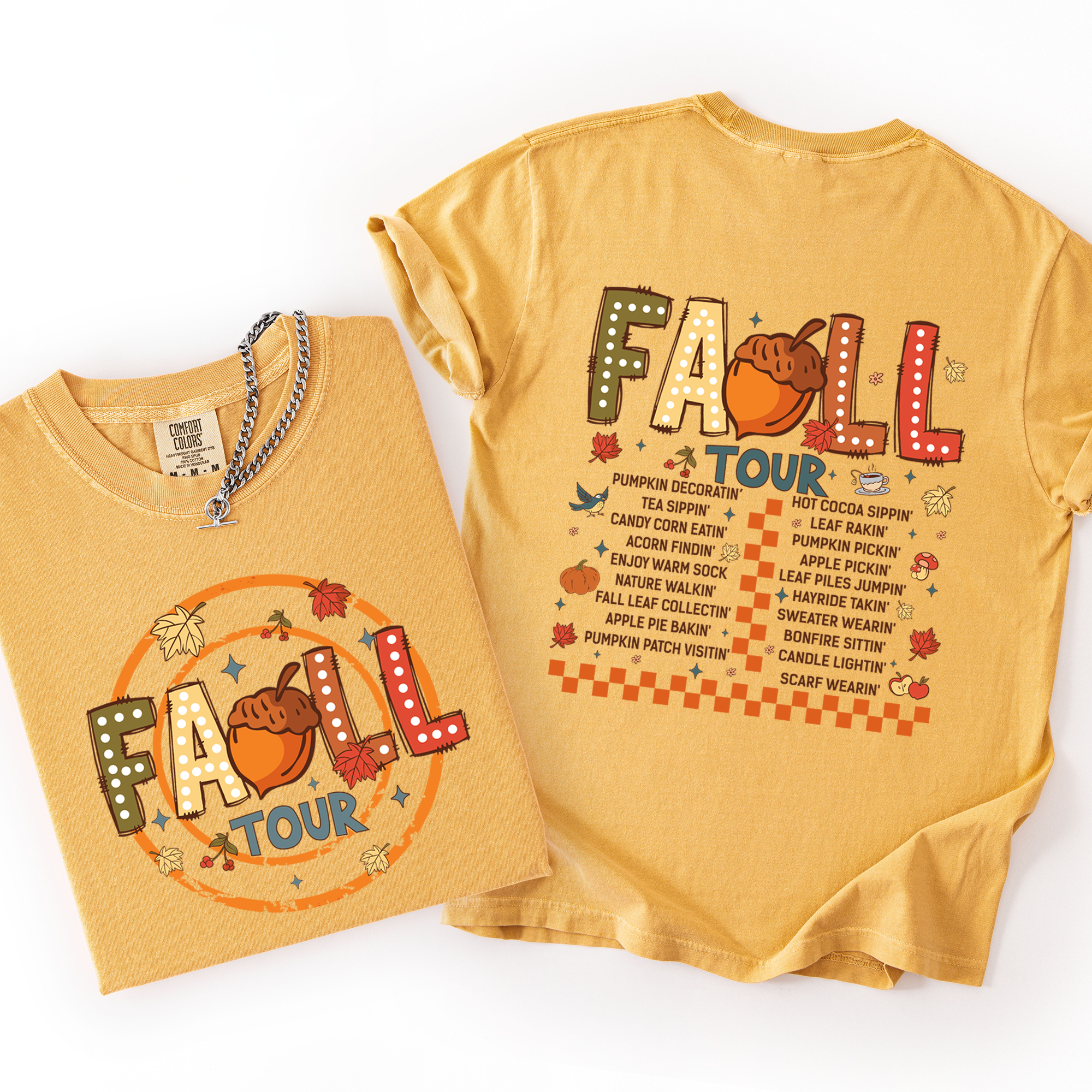 Fall Tour Front And Back Halloween Autumn Checkered Pumpkin Vintage Inspired Comfort Colors Tee