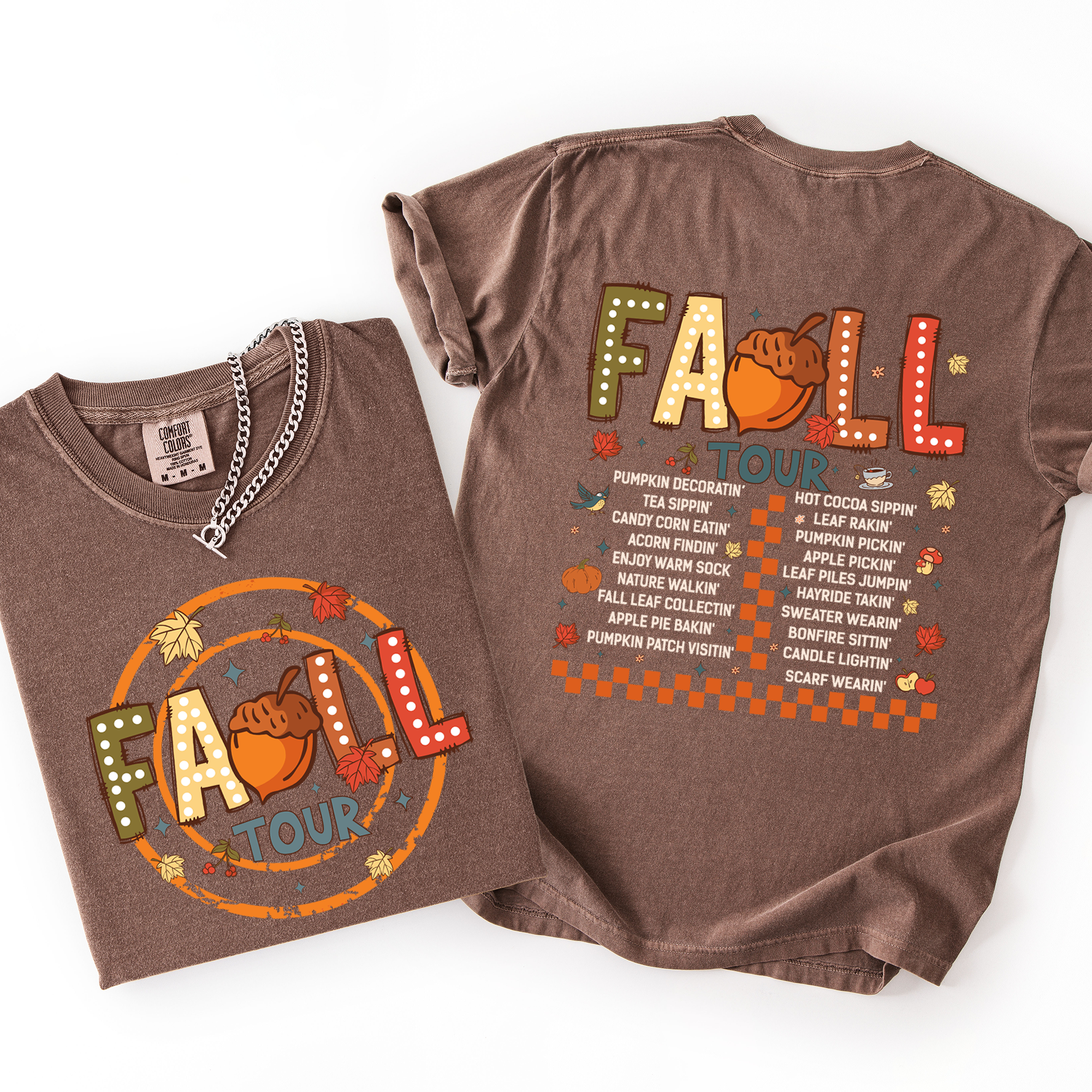 Fall Tour Front And Back Halloween Autumn Checkered Pumpkin Vintage Inspired Comfort Colors Tee