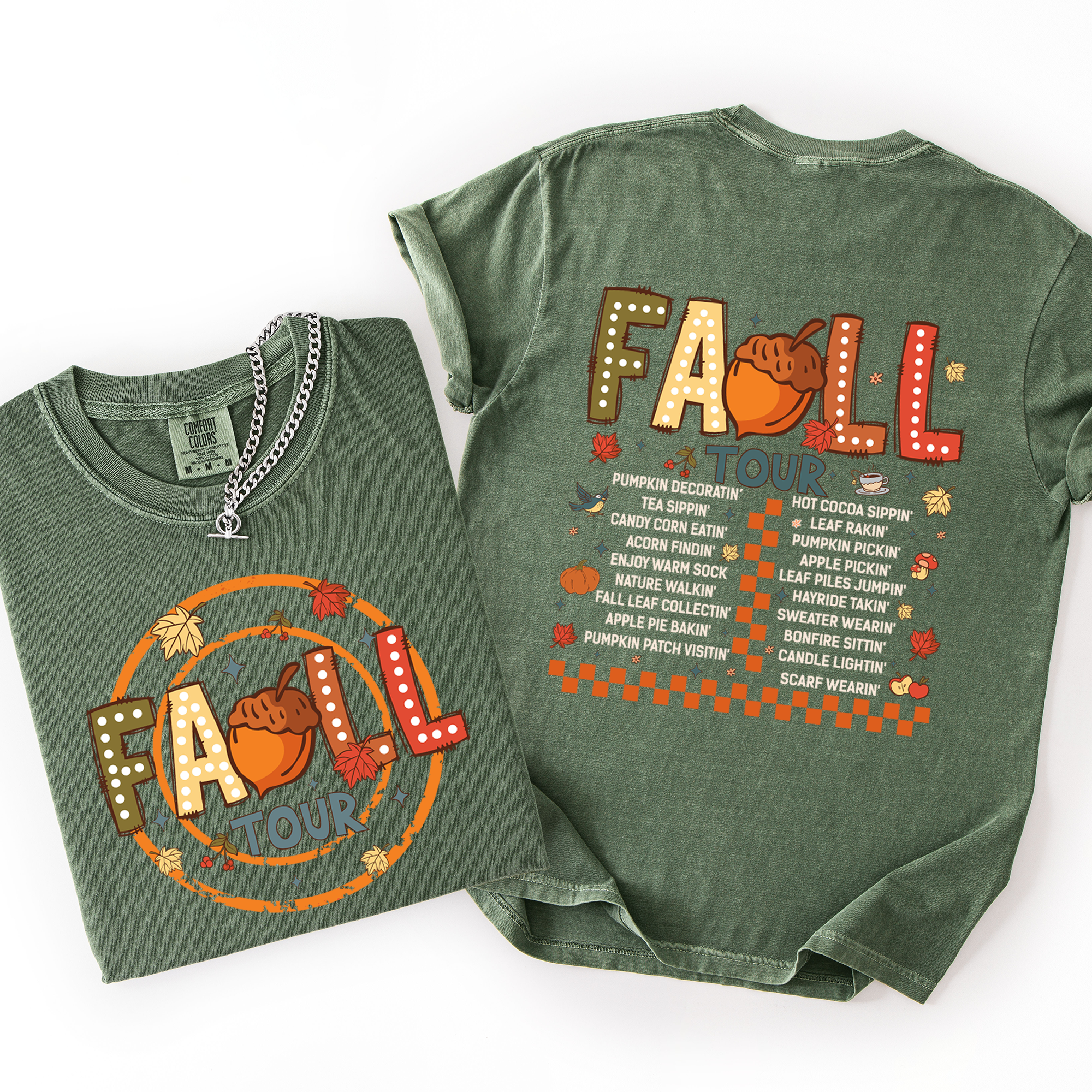 Fall Tour Front And Back Halloween Autumn Checkered Pumpkin Vintage Inspired Comfort Colors Tee